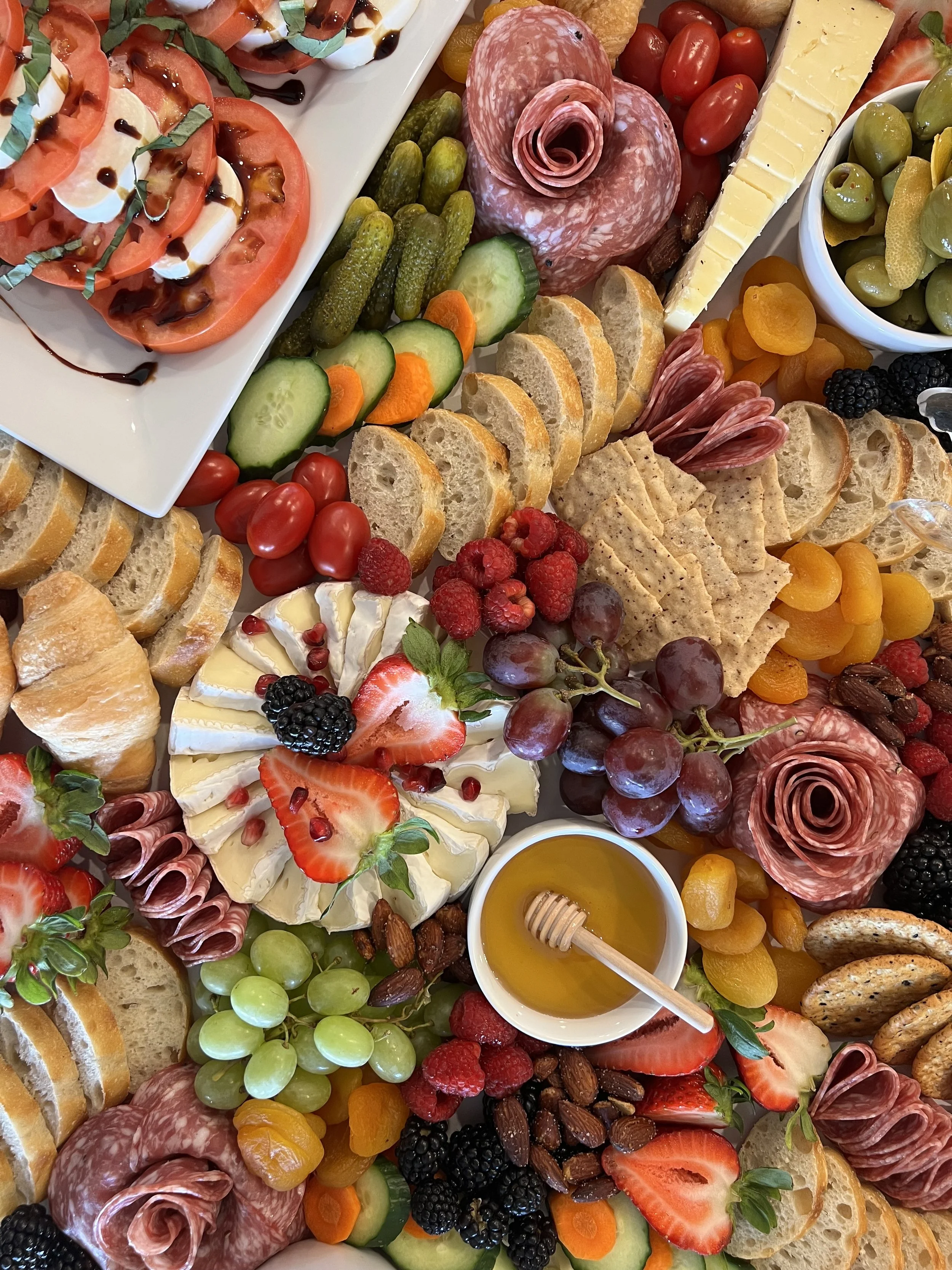 Charcuterie flat lay grazing table for a birthday party in Park City, Utah, utah charcuterie