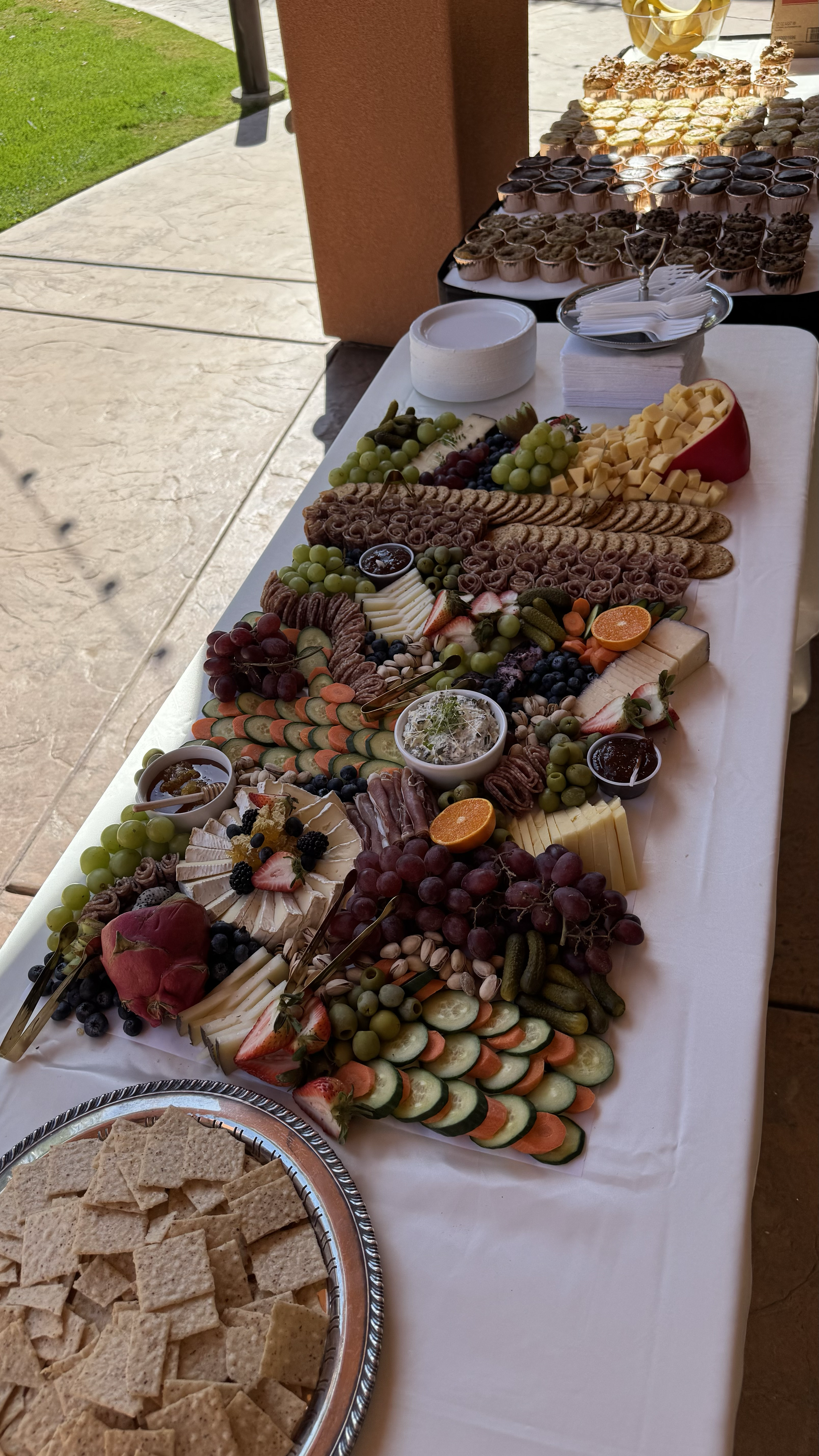 A flat lay grazing table for a rehearsal dinner in St. George, Utah.