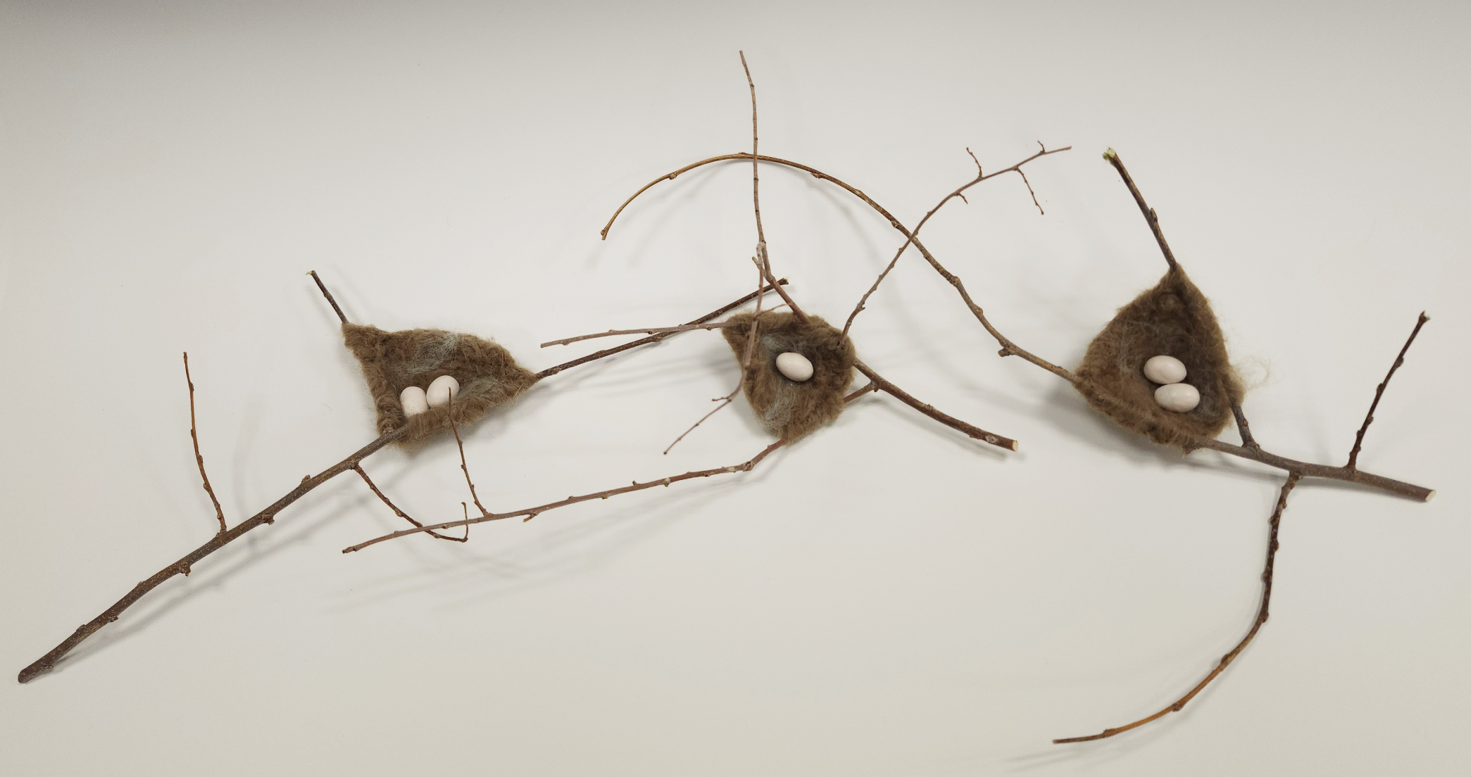 Encapsulated Potential, 2025, Ceramic, Paint, Fiber, Sticks