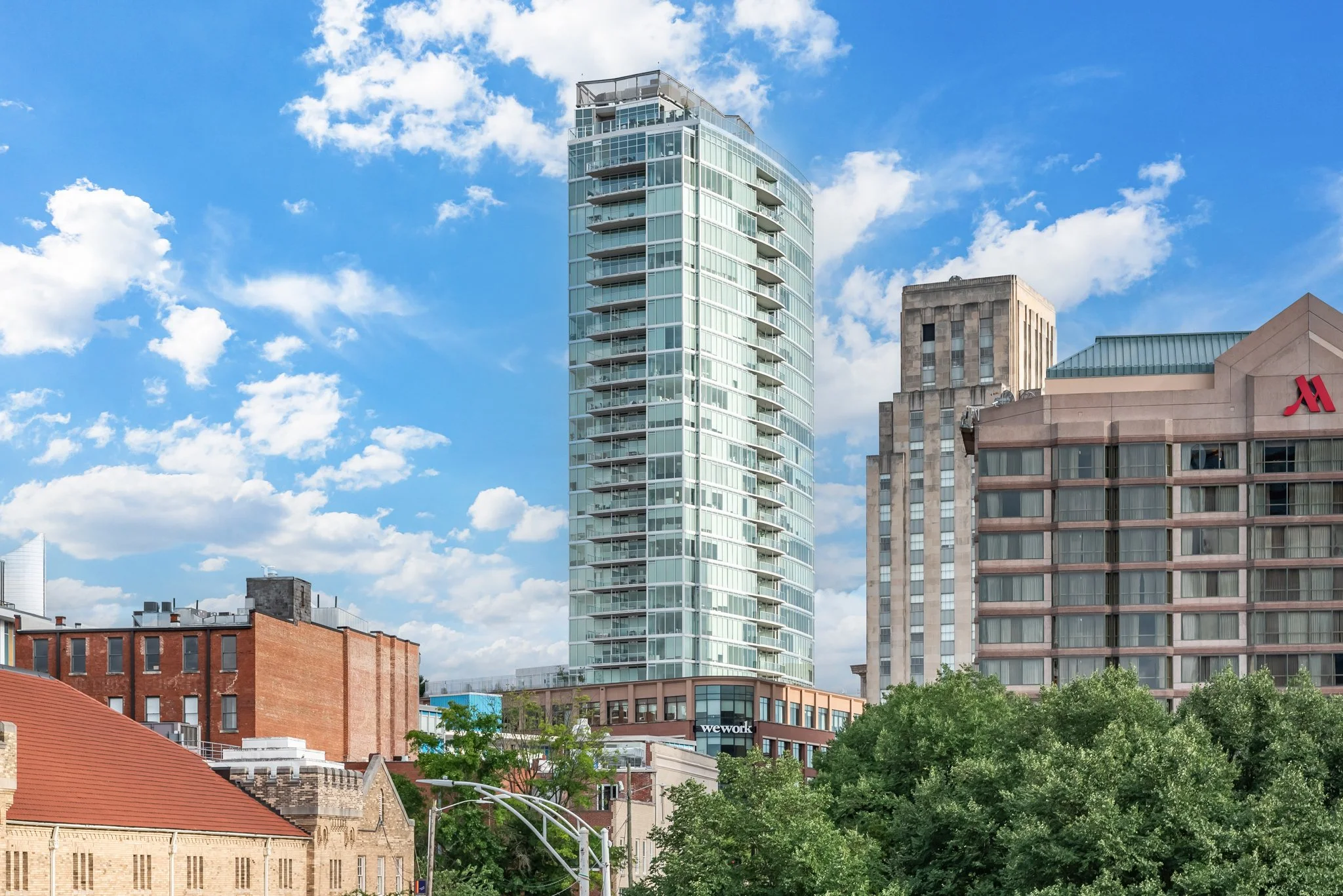 Professionally photographed high rise in urban downtown Durham