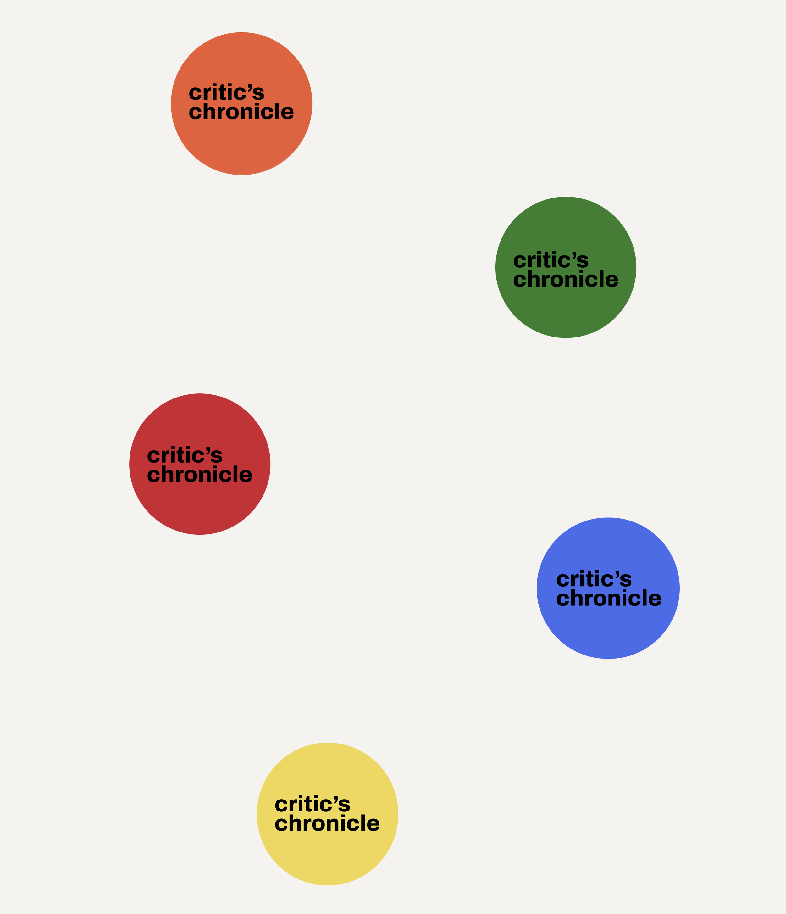 Multiple colored circles with the phrase "critic's chronique" written inside each one.