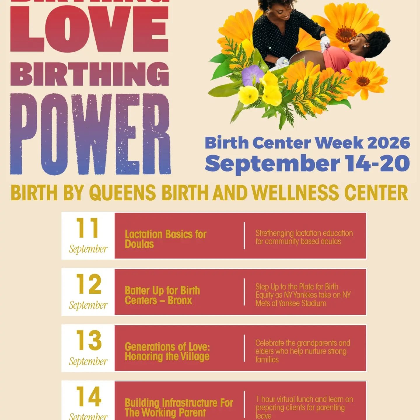 Day 330 of 1,000 | 1000 Days to Build a Birth Center Campaign&nbsp;

At Birth By Queens birth is just the beginning. We have an array of services just for you.

Join us at any of the Birth Center Week events that speak to you.&nbsp;

330 days down, 6
