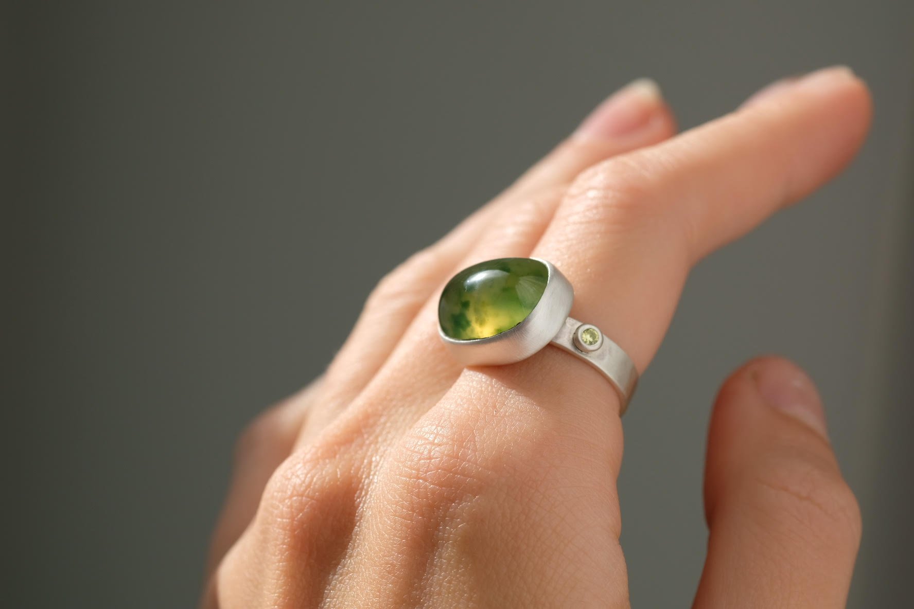 Hydrogrossular Garnet & Peridot Ring