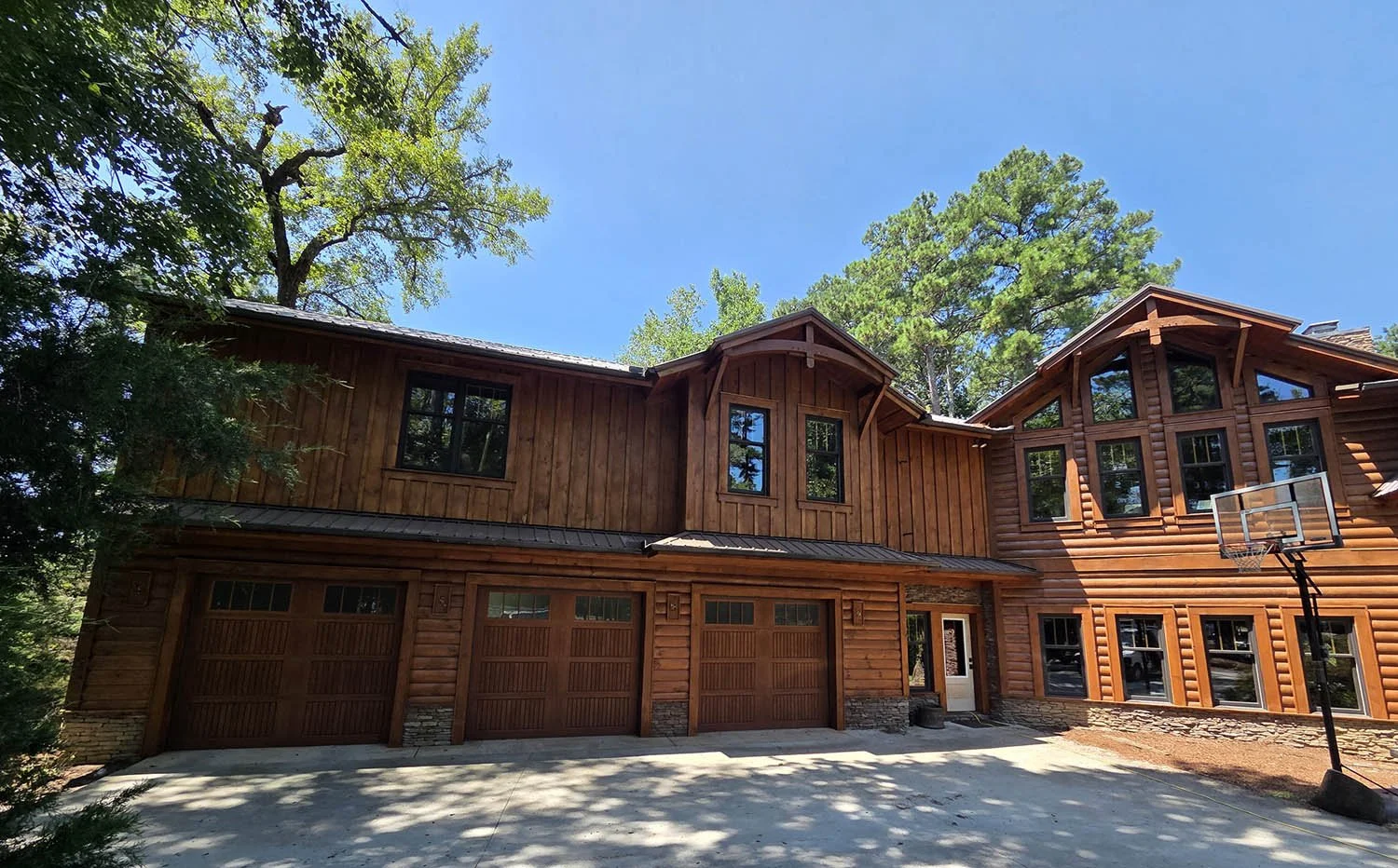 Final re-staining with Perma-Chink System's  Lifeline Prelude, Ultra-7 in Hazelnut, and Advance Clear Coat, satin. 
