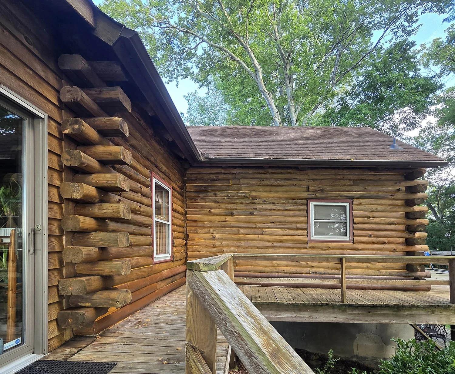 Perma-Chink System's Log & Timber Defense was the right coating for the job. The owners chose Saffron, which gives the home a nice, warm hue.