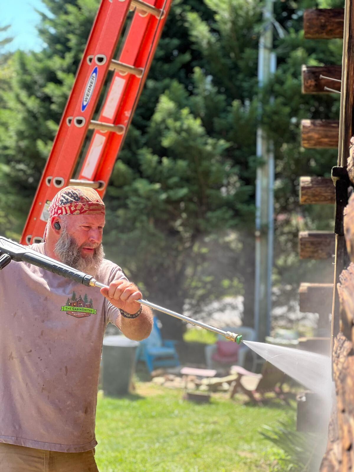 Special wash agents help to combat the sun damage on the logs.