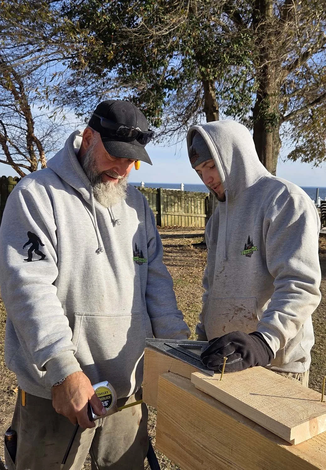 Father & son #2 working together to cut many of the dovetail corner ends by hand.