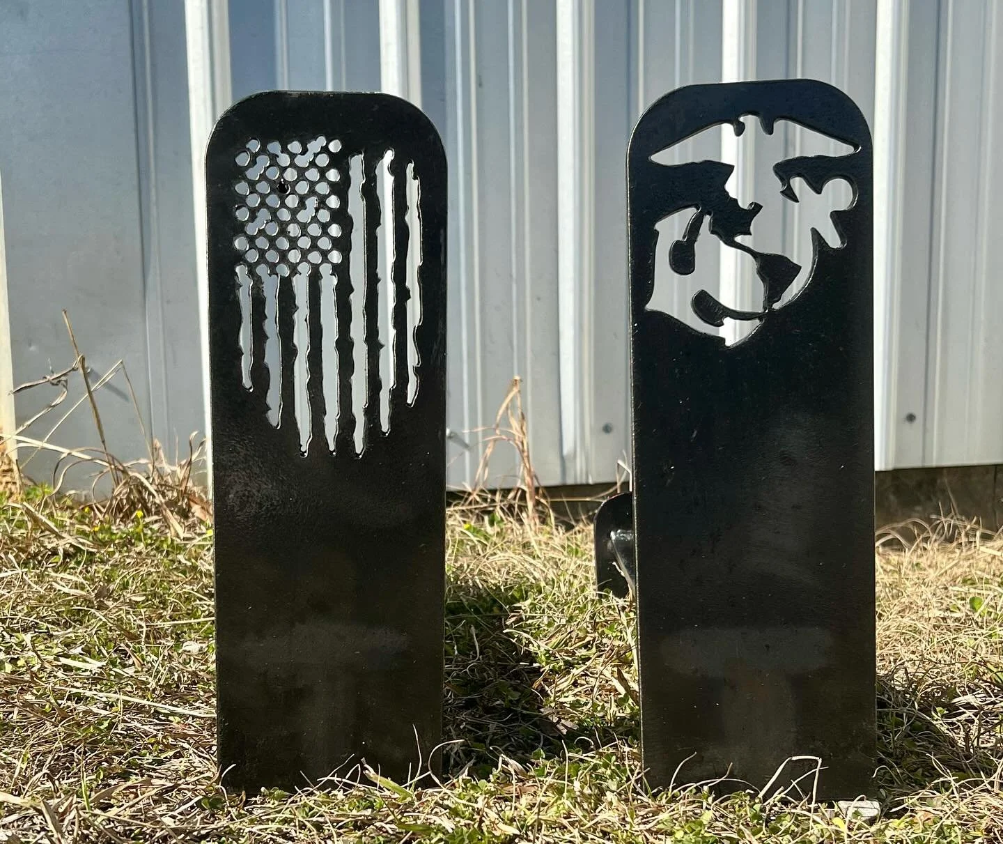 It was an honor to build these custom fire dogs for a &ldquo;Devil Dog&rdquo; !!! This United States Marine wanted a weathered American Flag and the Eagle,Anchor and Globe. We love our country, military and all first responders!!! Give us a call if y
