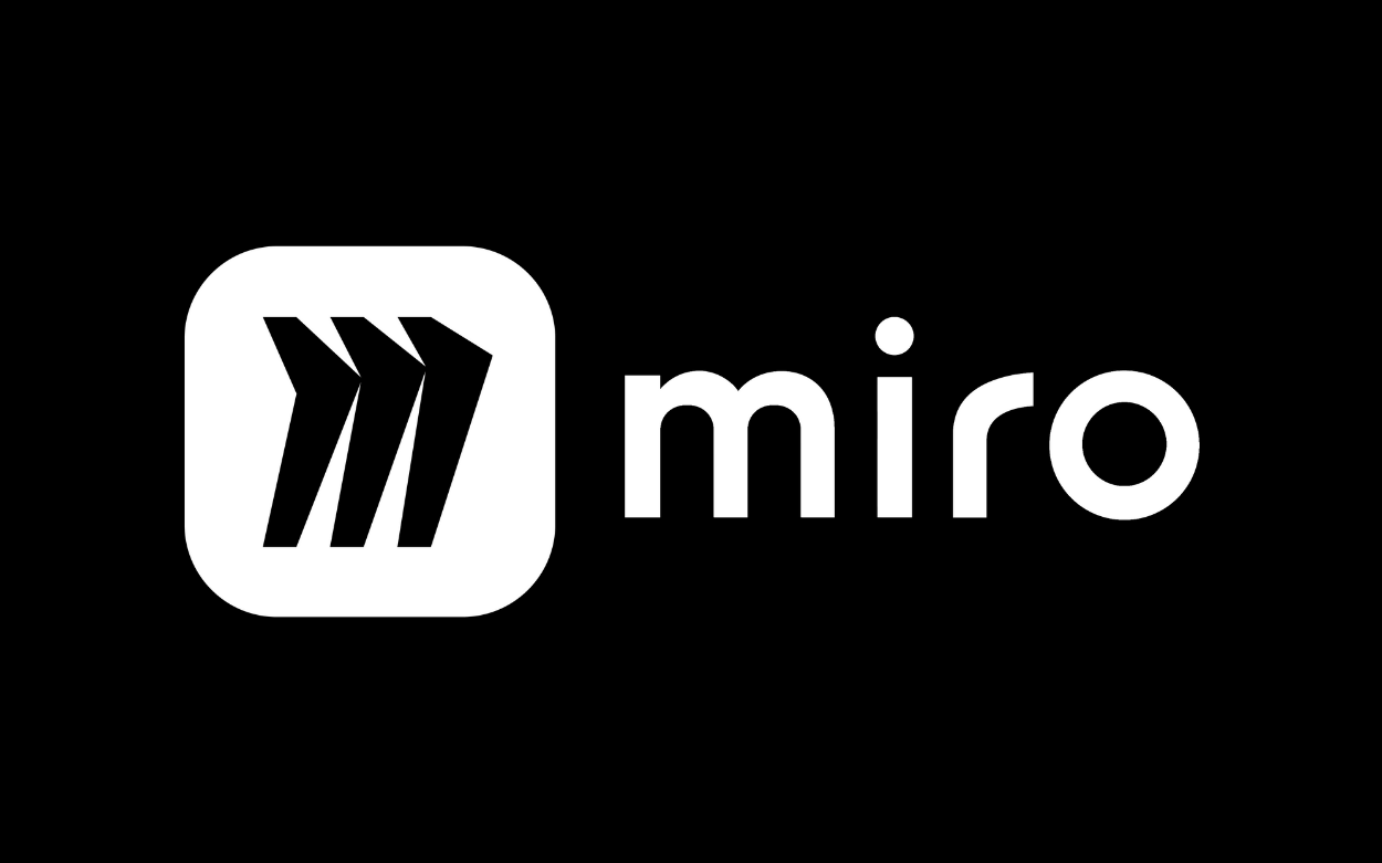 Miro logo with a black background, featuring a white square icon with three black arrows and the word 'mirro' in lowercase white letters.
