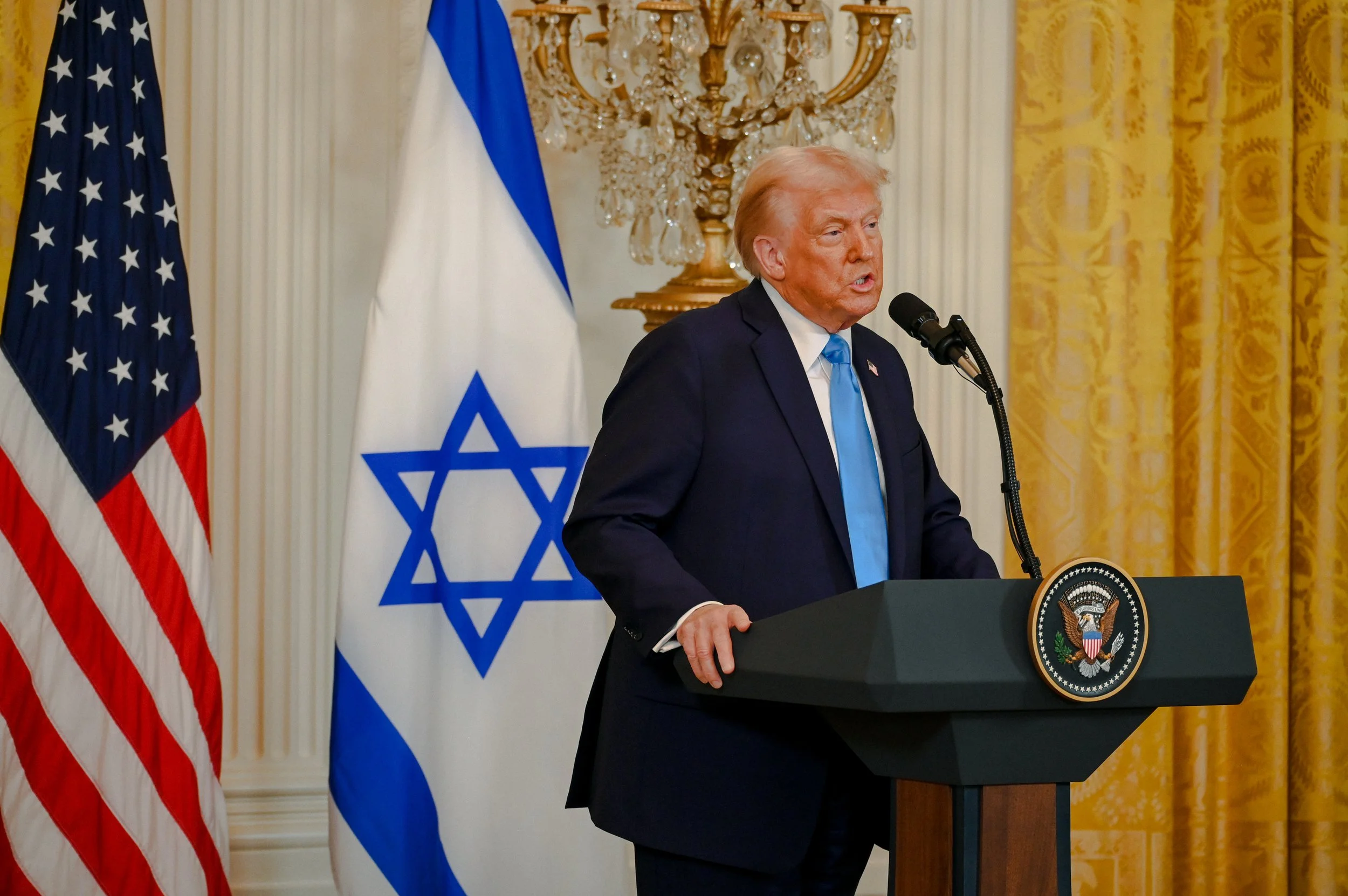 President Trump during a press conference in the White House East Wing (Feb 4, 2025)