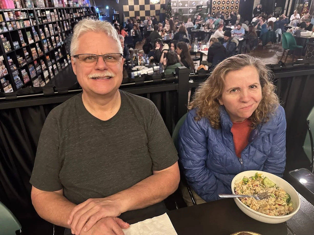 John Luzynski and Jenna Luzynski at our Vegan Game Night at Pieces Board Game Bar and Cafe in the Soulard neighborhood of St. Louis.jpg
