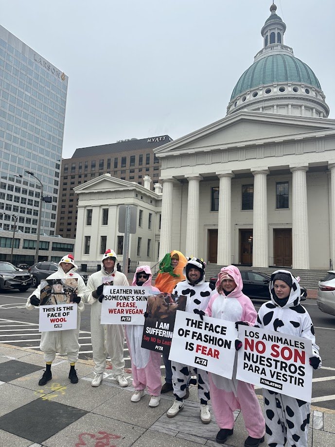 Vegan activists posing in front of the Old Courthouse at our anti-fur and anti-leather demonstration in downtown St. Louis.jpg