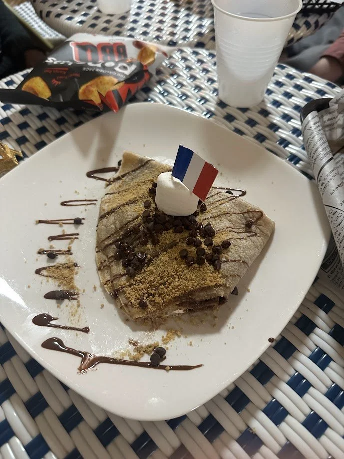 Vegan crepe with chocolate sauce and a marshmallow at La Vie Vegan Bistro in St. Charles, Missouri.jpg