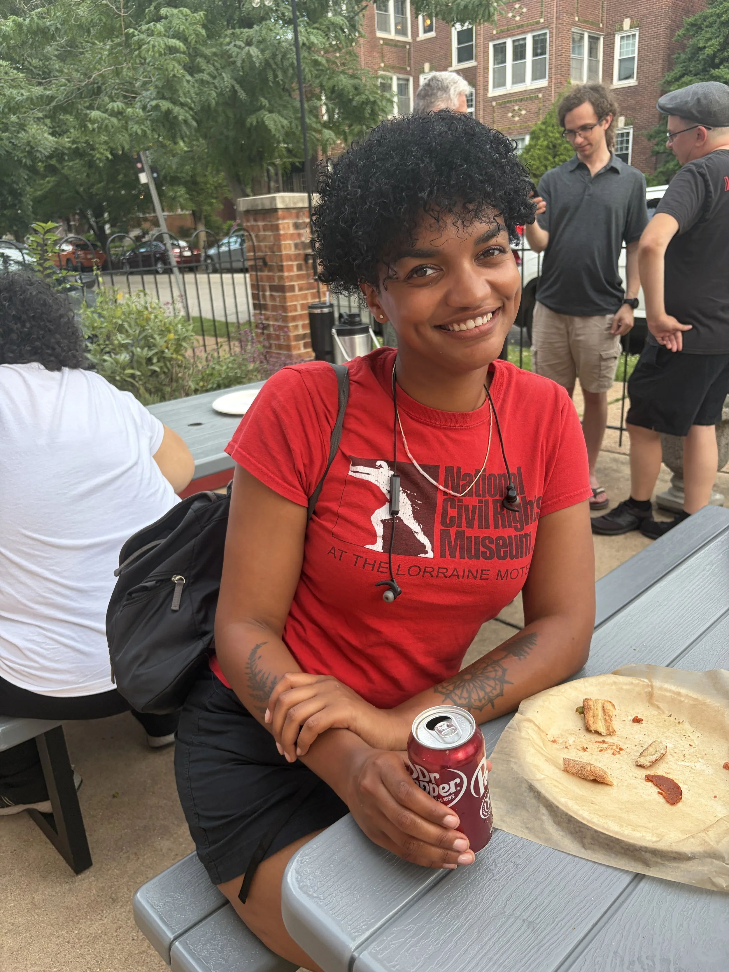 Mahdi holding a can of soda at our Vegan Pizza Party at Pizza Head along South Grand in St. Louis, Missouri.jpg