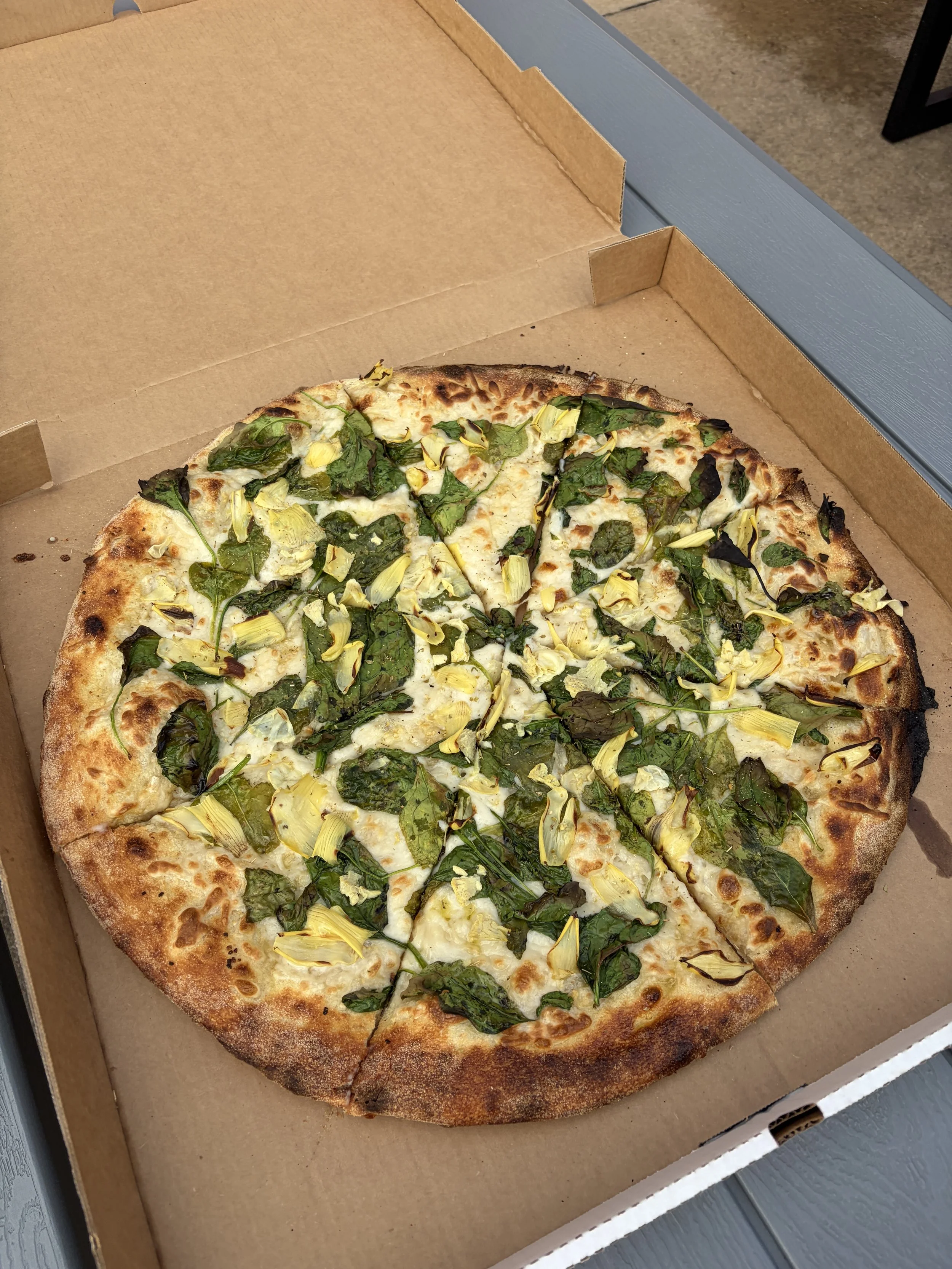 Spinach and artichoke pizza at our Vegan Pizza Party at Pizza Head along South Grand in St. Louis, Missouri.jpg