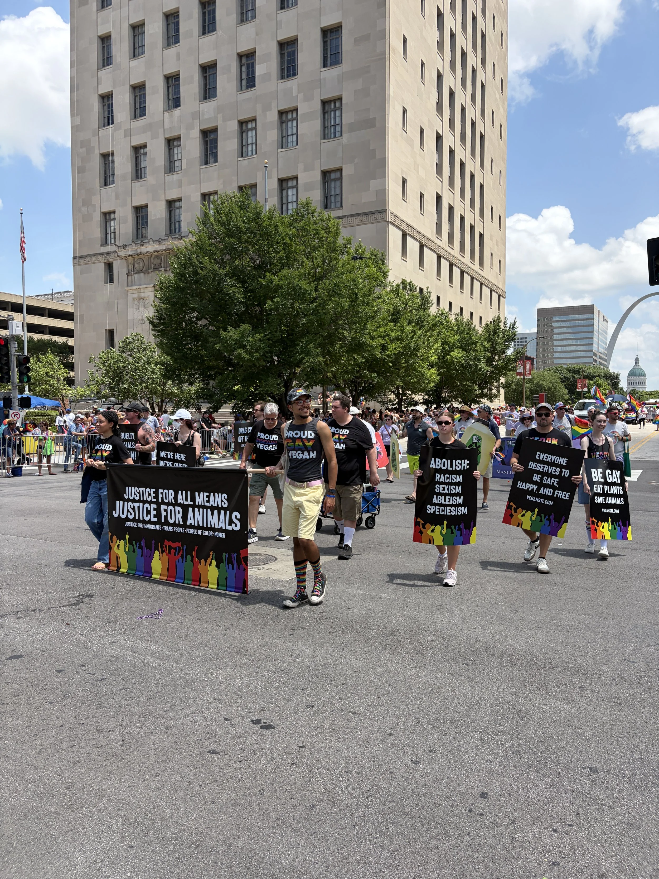 Vegan activists marching in front of the courthouse in downtown St. Louis as part of our Vegan Pride Parade.jpg