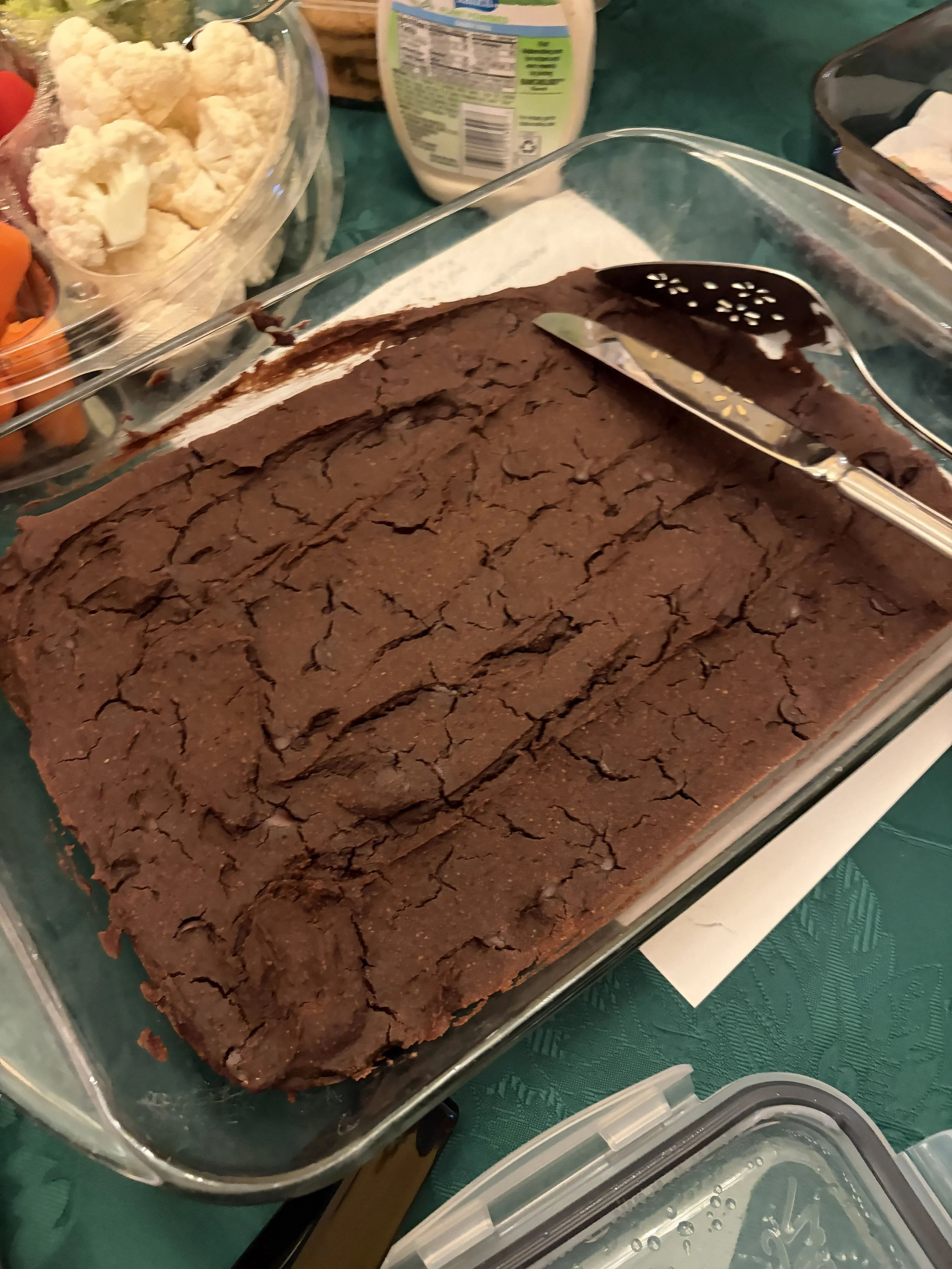 Vegan black bean brownies brought by Jenna and John at Plant Lovers Potluck in St. Louis, Missouri.png