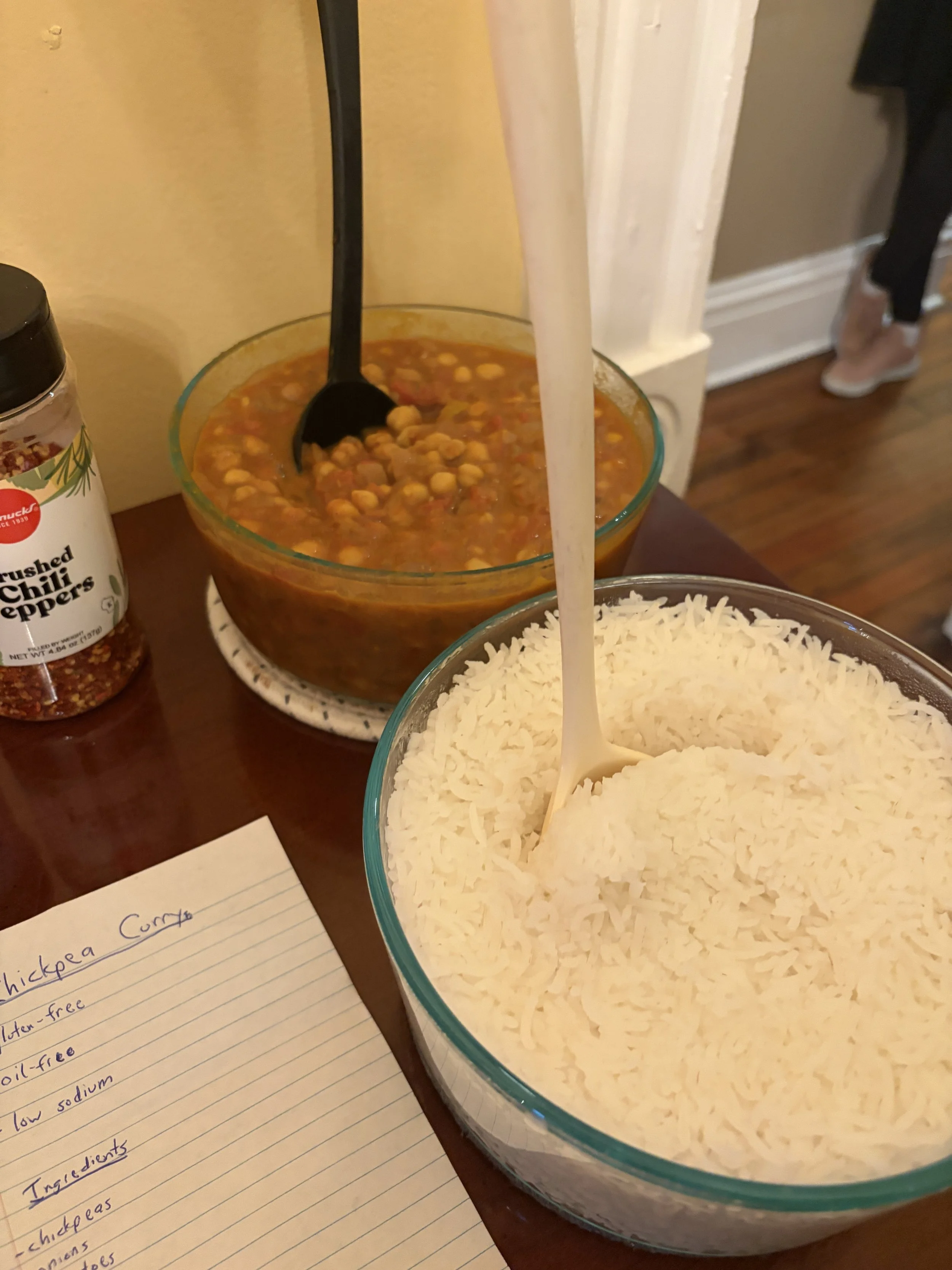 Vegan chickpea curry with white rice brought to Plant Lovers Potluck in St. Louis, Missouri.png