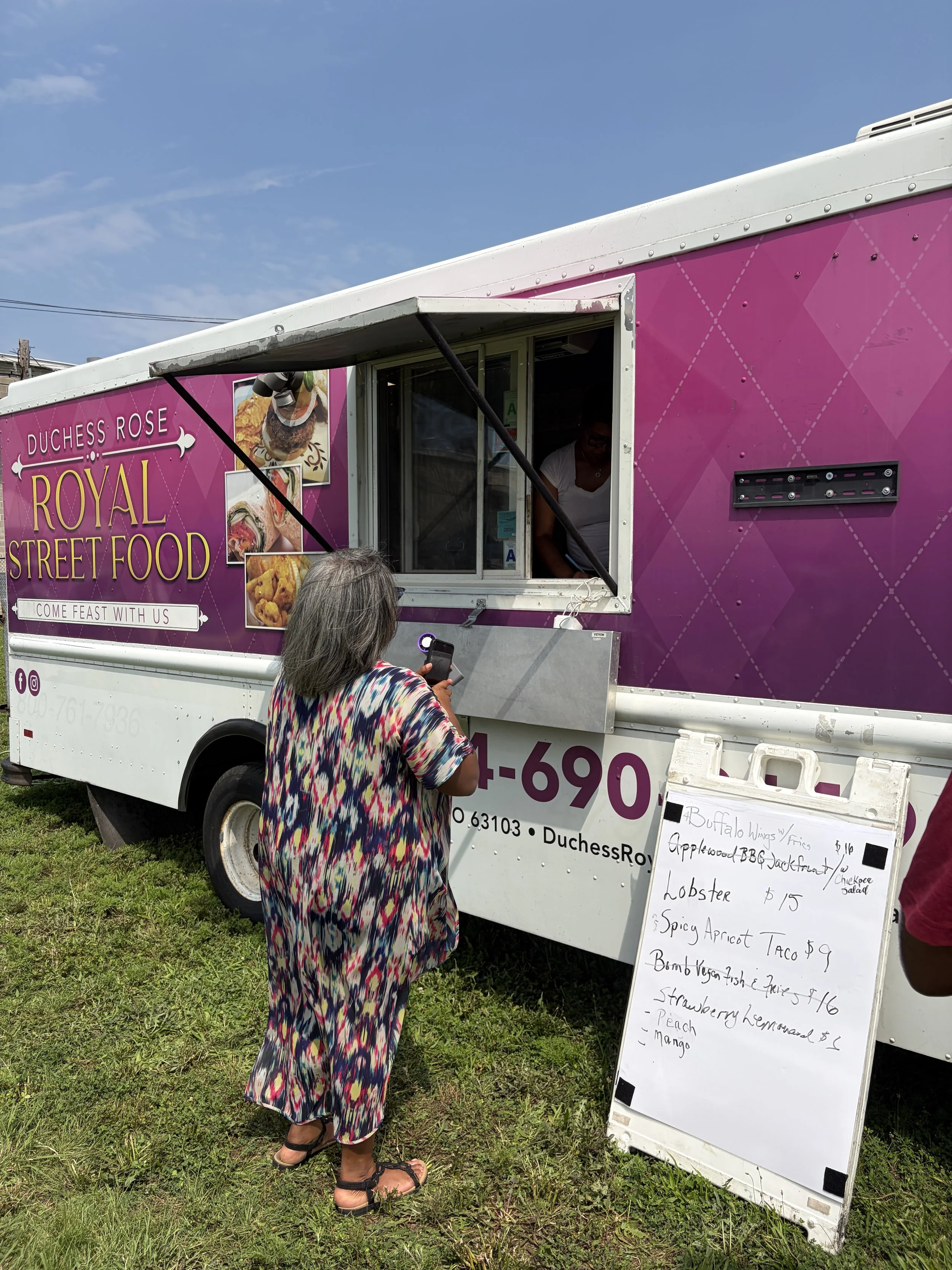 Food truck Duchess Rose Royal Street Food sells plant-based seafood at STL Vegan Market in St. Louis, Missouri.png
