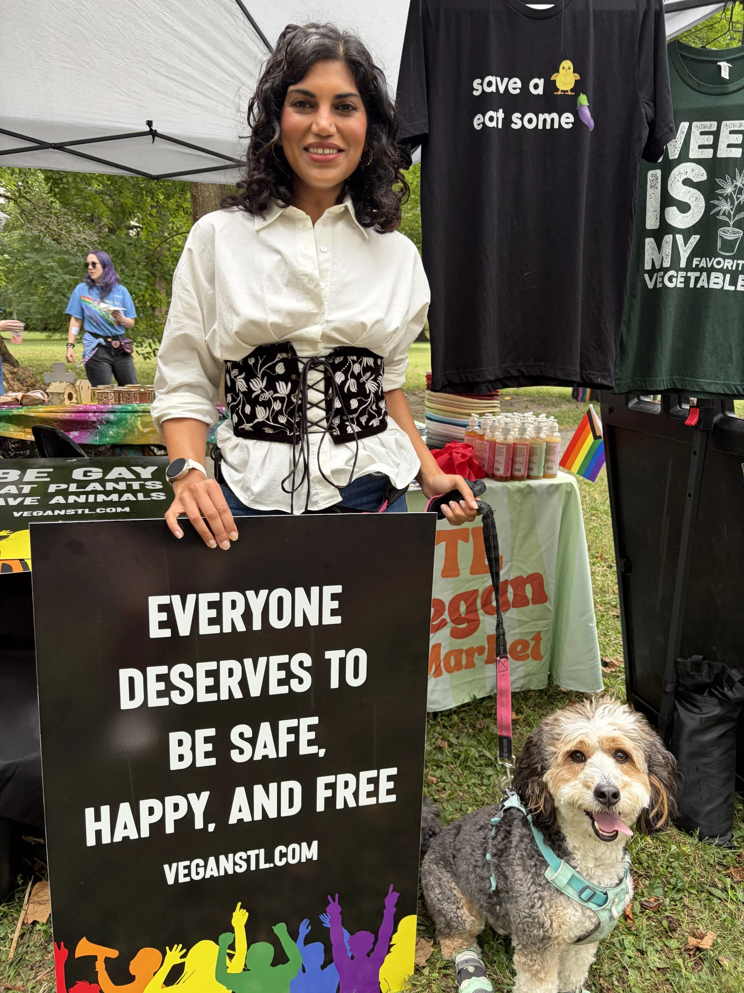 Karishma and Falooda pose for Vegan Pride Booth at Tower Grove Pride in St. Louis, Missouri.png