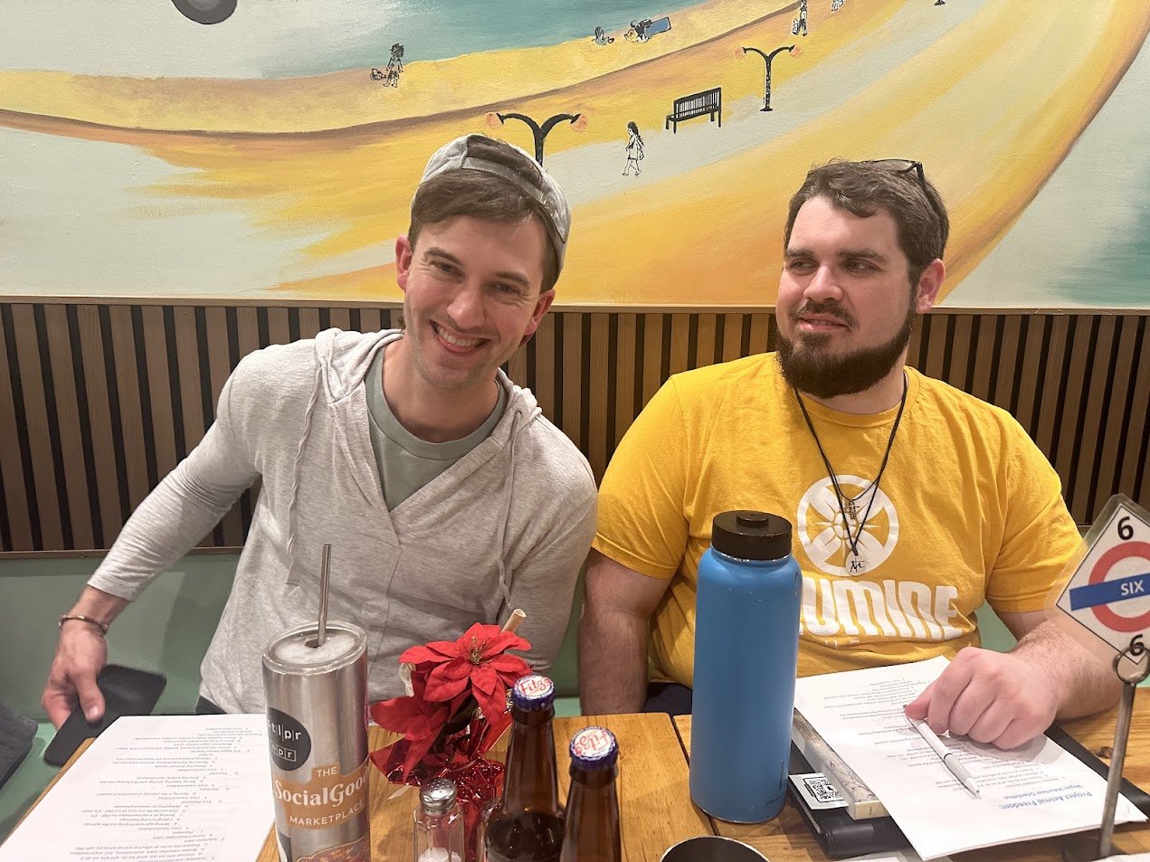 Philip and Alex at our Vegan Volunteer Orientation at Bombay Food Junkies in Creve Coeur, Missouri