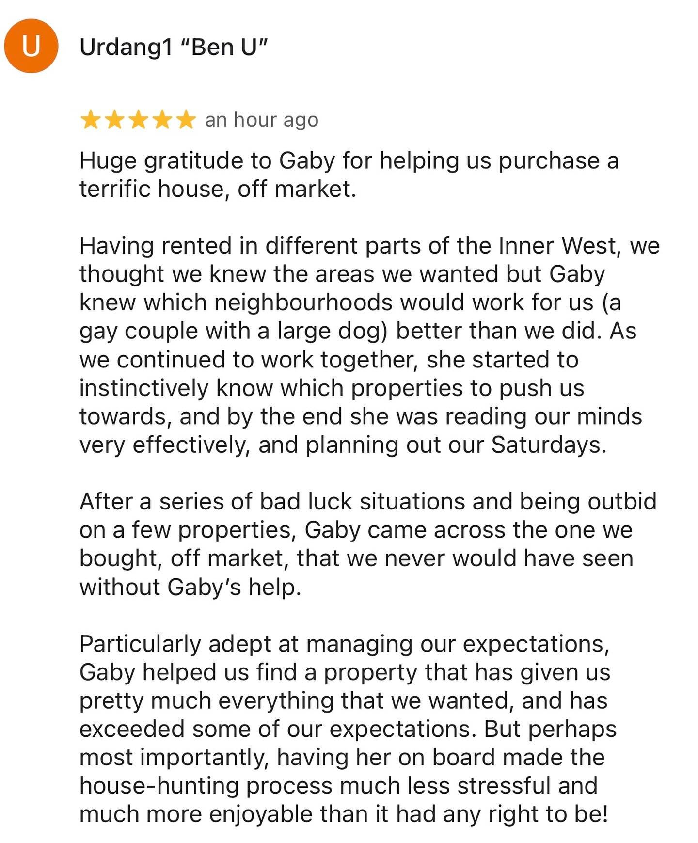 This killer review has certainly put a spring in my step today 🥰 tis so lovely to hear from ex-clients once they&rsquo;re all settled in about how much they love the home we helped secure
