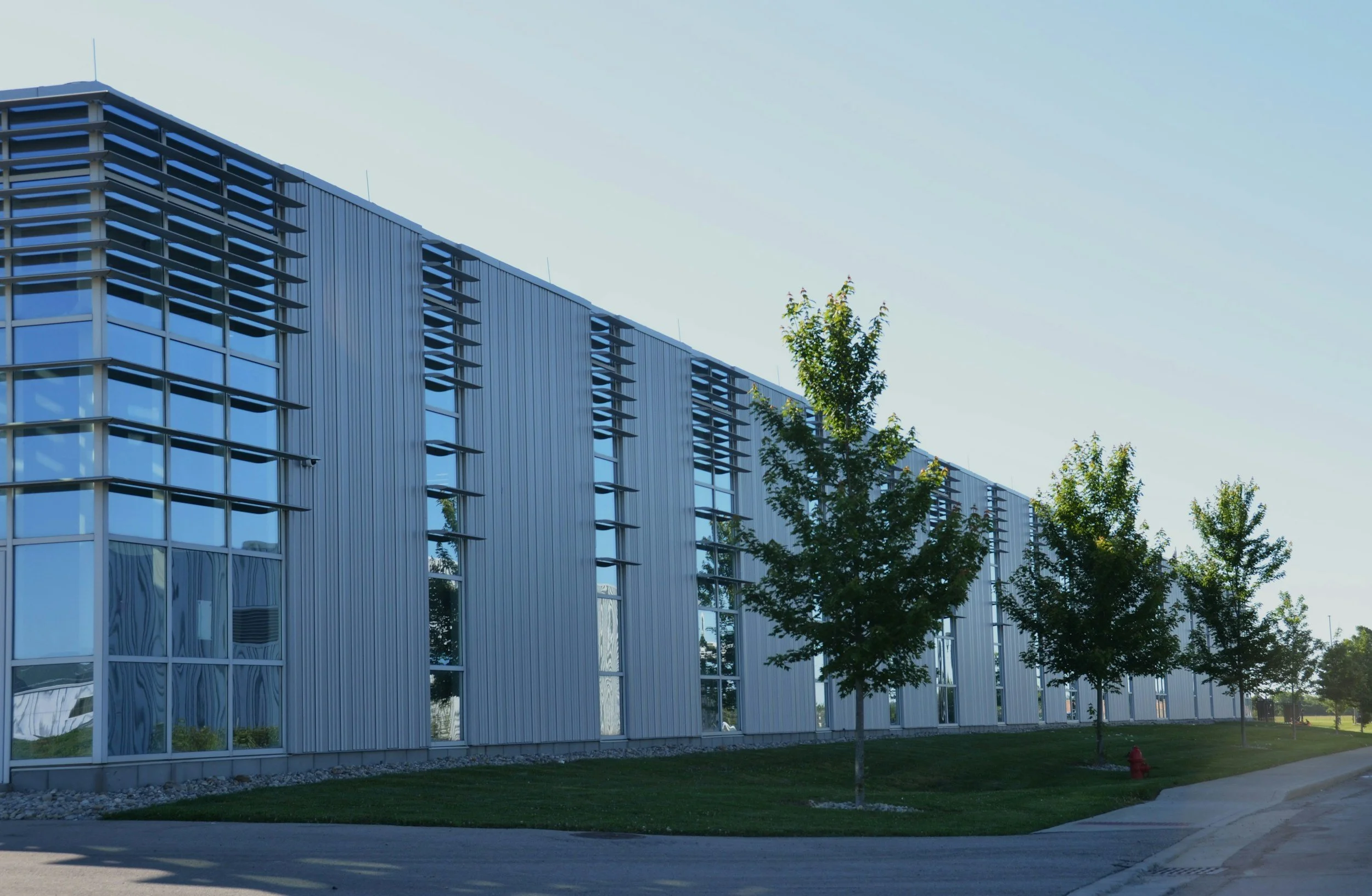 Low-rise commercial office building in a landscaped business park