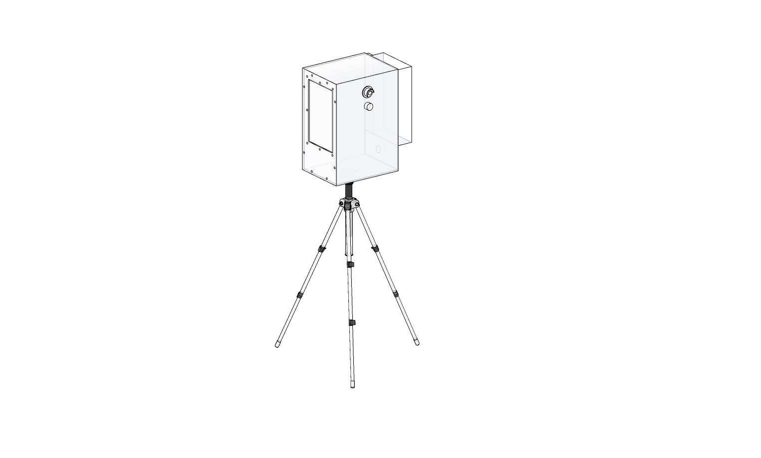 A speaker mounted on a tripod stand against a black background.