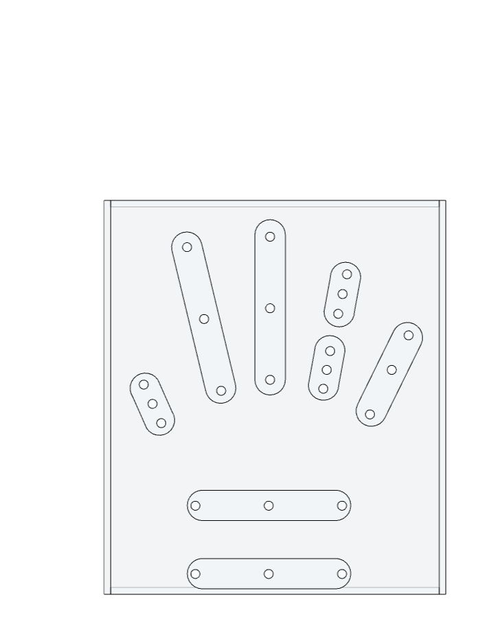Diagram of various domino pieces laid out within a rectangular frame, some with three pips and others with two or one.