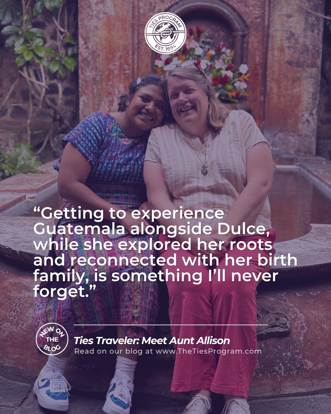 Our newest blog post features Allison as she reflects on accompanying her niece Dulce on her heritage journey to Guatemala.

She shares what it was like experiencing the trip alongside Dulce, navigating the emotional layers of reconnecting with birth