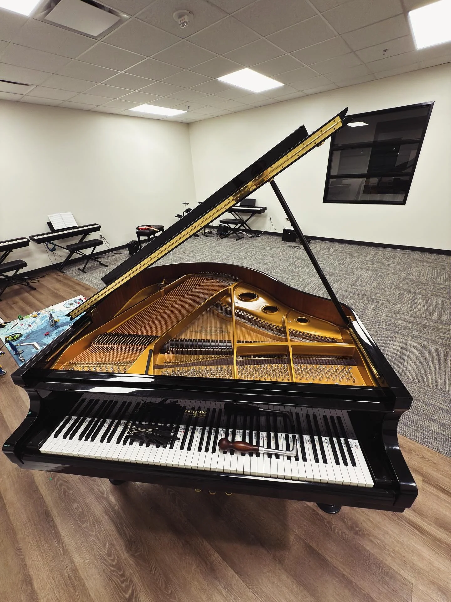 Tuned this piano for a local organization here in Georgetown that provides a music workshop for gifted and talented students.
~~~
It was 50 cents sharp!
That&rsquo;s literally one half of a semitone, (white key to black key)
~~~
My theory is that hum