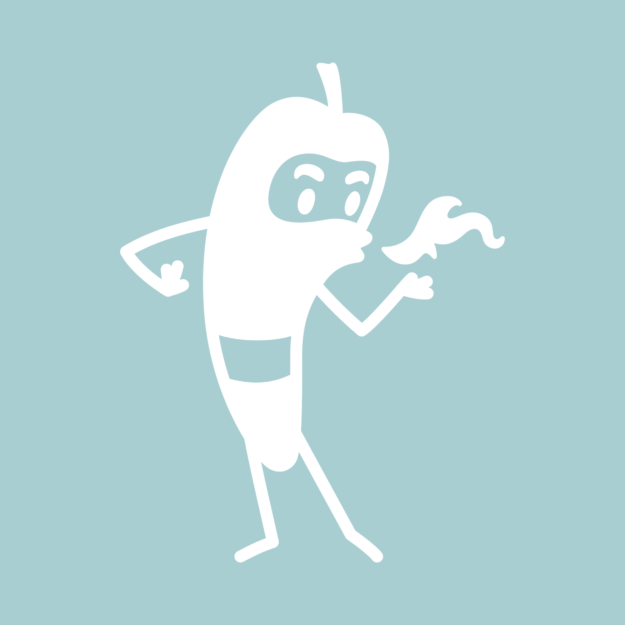 Cartoon chili pepper character on blue background