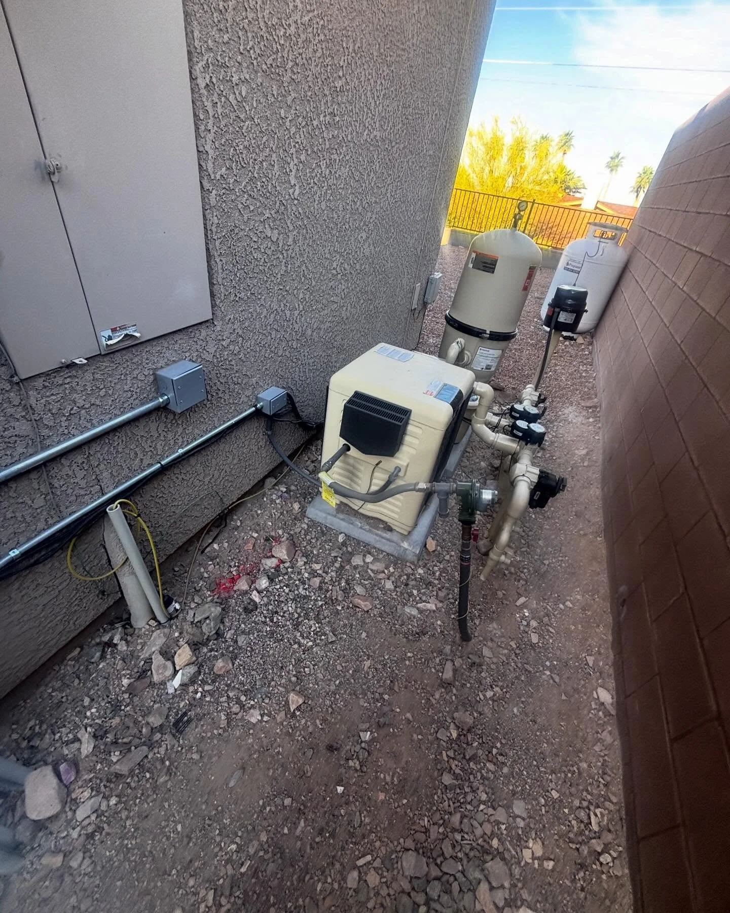We just wrapped up a gas to electric heat pump conversion for a customer. Working in narrow side yards and tying into the original builder&rsquo;s existing plumbing layout is always a bit of a puzzle, but everything came together nicely.

A big thank