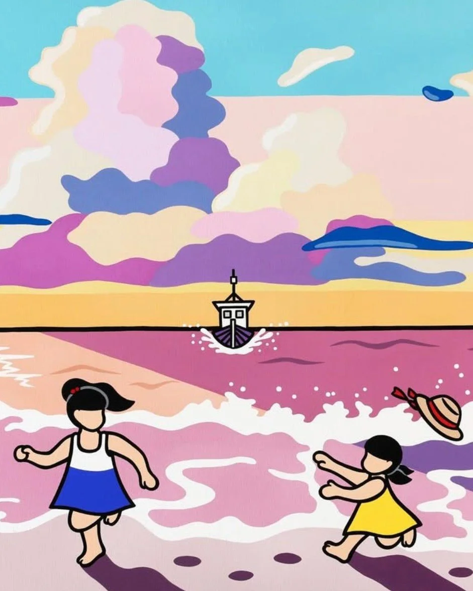 Le Catalogue: Ayaïro @ayairoart 

Featured Work: 'Sunset Shore', 'The Jetty At Dawn', 'Drawing on the Window'

Why In Our Palette: Celebrating the beauty of everyday moments through a childlike lens. Together, the works capture themes of innocence, 