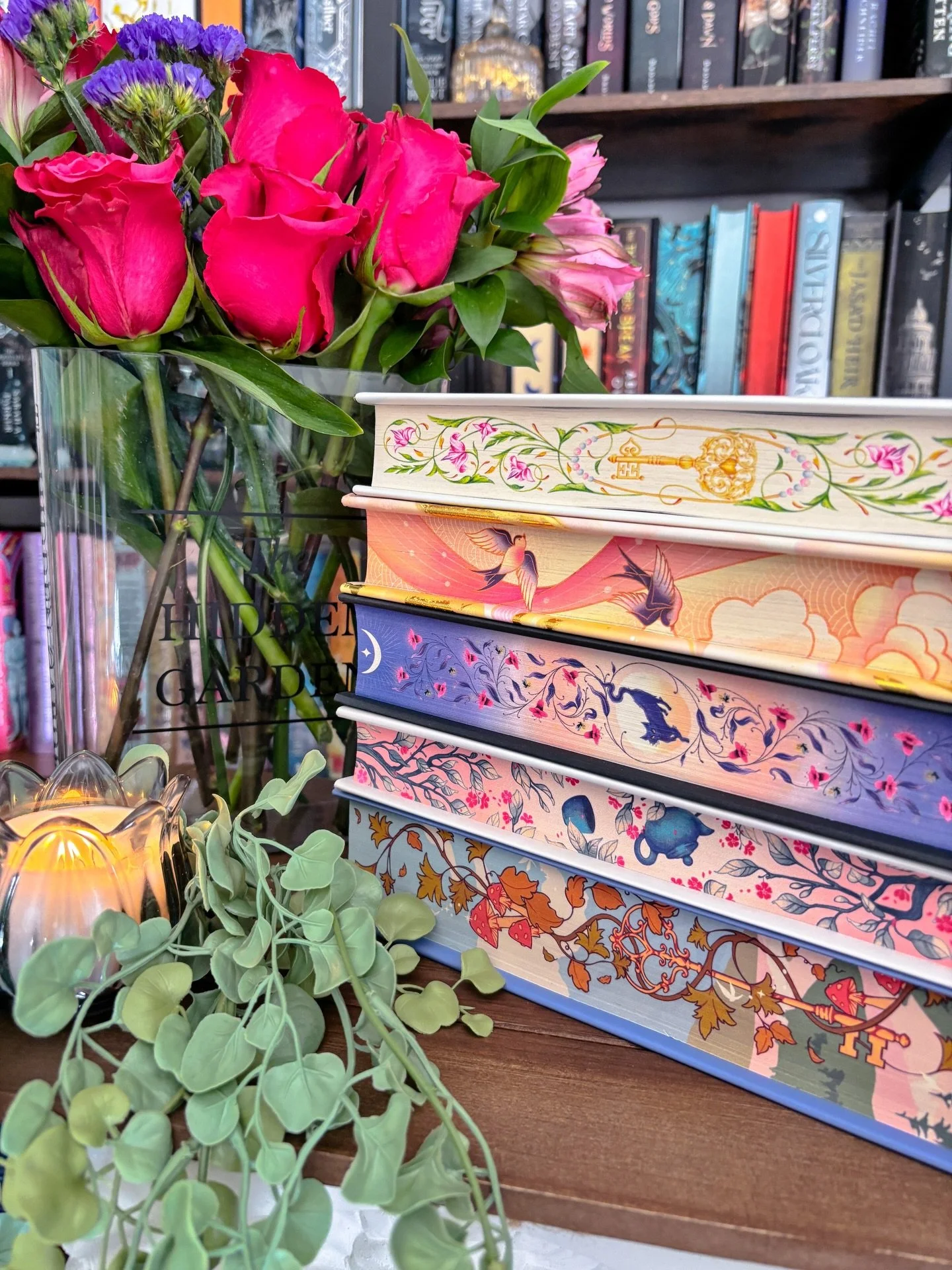 Spring Stack 🌷 featuring florals 
Just feeling the vibe of spring and wanting to spend every day outside. 

What&rsquo;s your spring recommendation? I&rsquo;m going on a girls beach trip soon and need vibe recs.

#colorfulbooks #springbooks #booksta