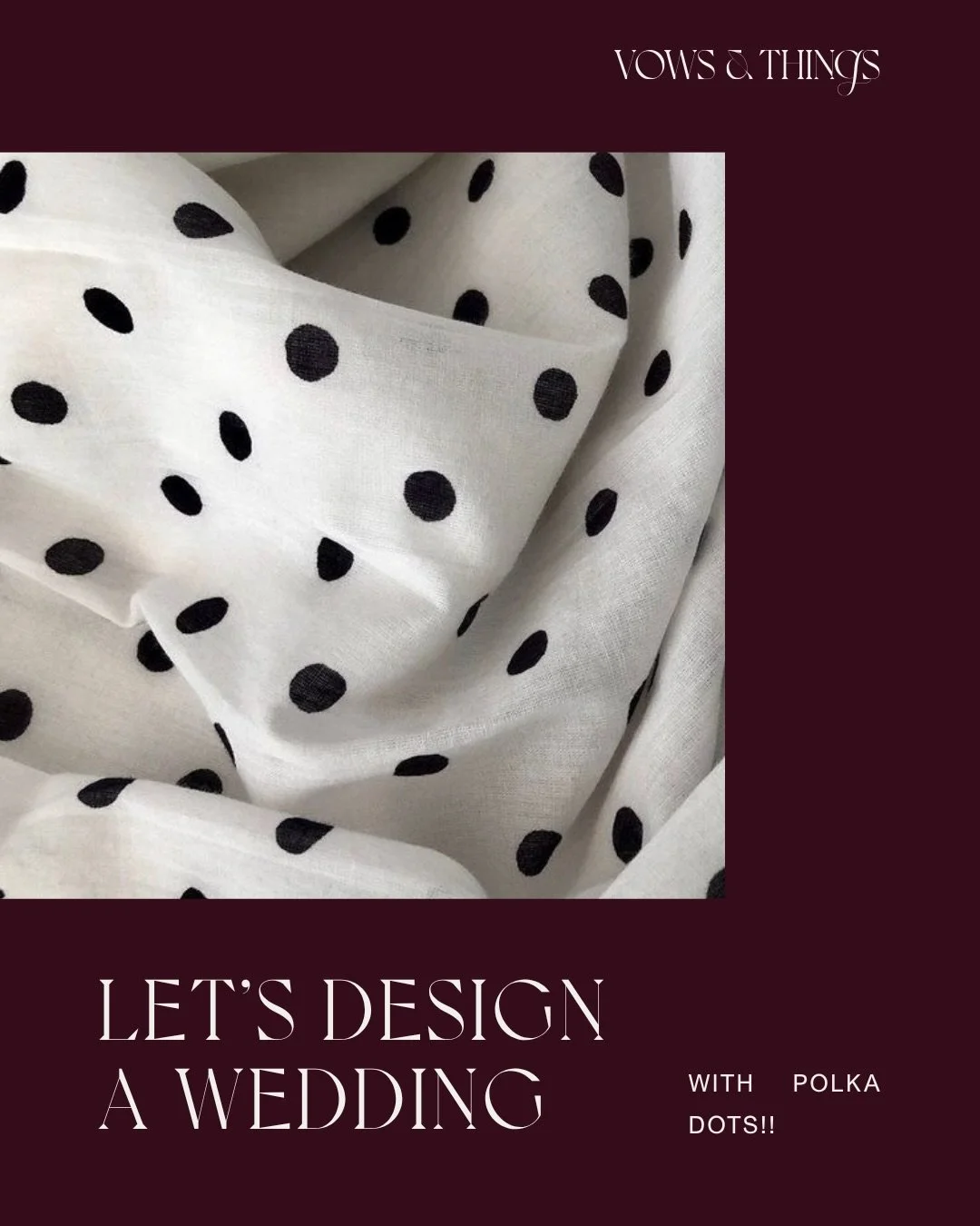 Ok, this is one of my favourites so far. For the fashion-forward, creative, out-of-the-box and playful couple who aren&rsquo;t afraid of doing something different. 
I would LOVE to see some polka dots in wedding design, and I would LOVE to bring this