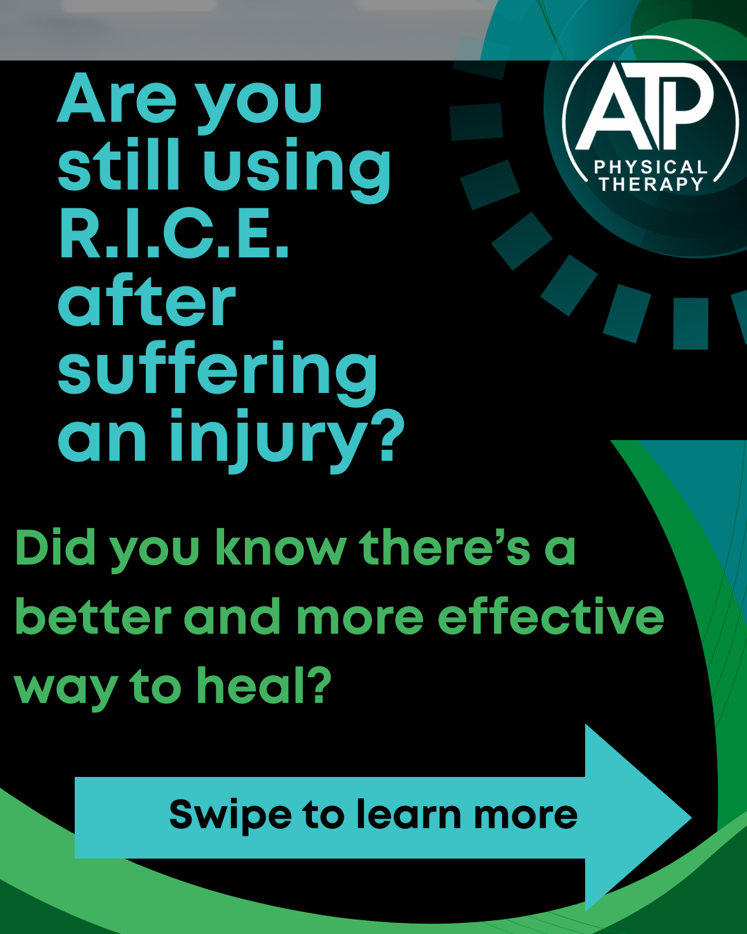 Picture saying "Are you still using R.I.C.E. after suffering an injury? Did you know there's a better and more effective way to heal?" Dr. Ned Bixby. All Time Performance Physical Therapy serving Fuquay Varina, Holly Springs, Apex, Cary, and Garner