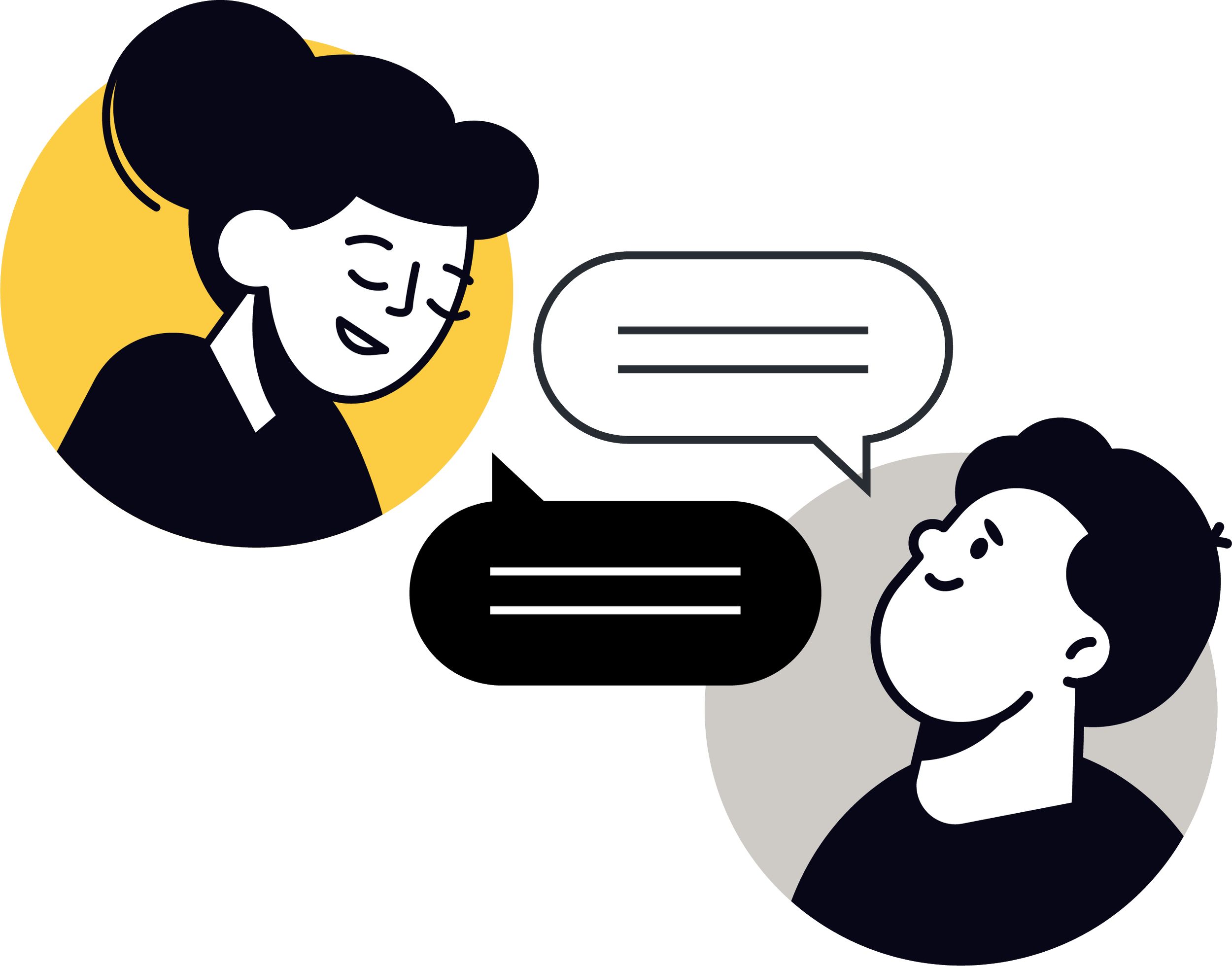 An image of two people talking with quote bubbles in between them.