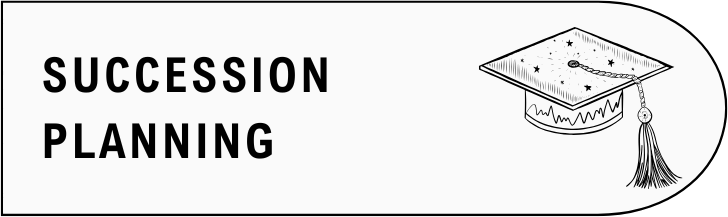 A label with the text 'SUCCESSION PLANNING' and a gear symbol on the right side.