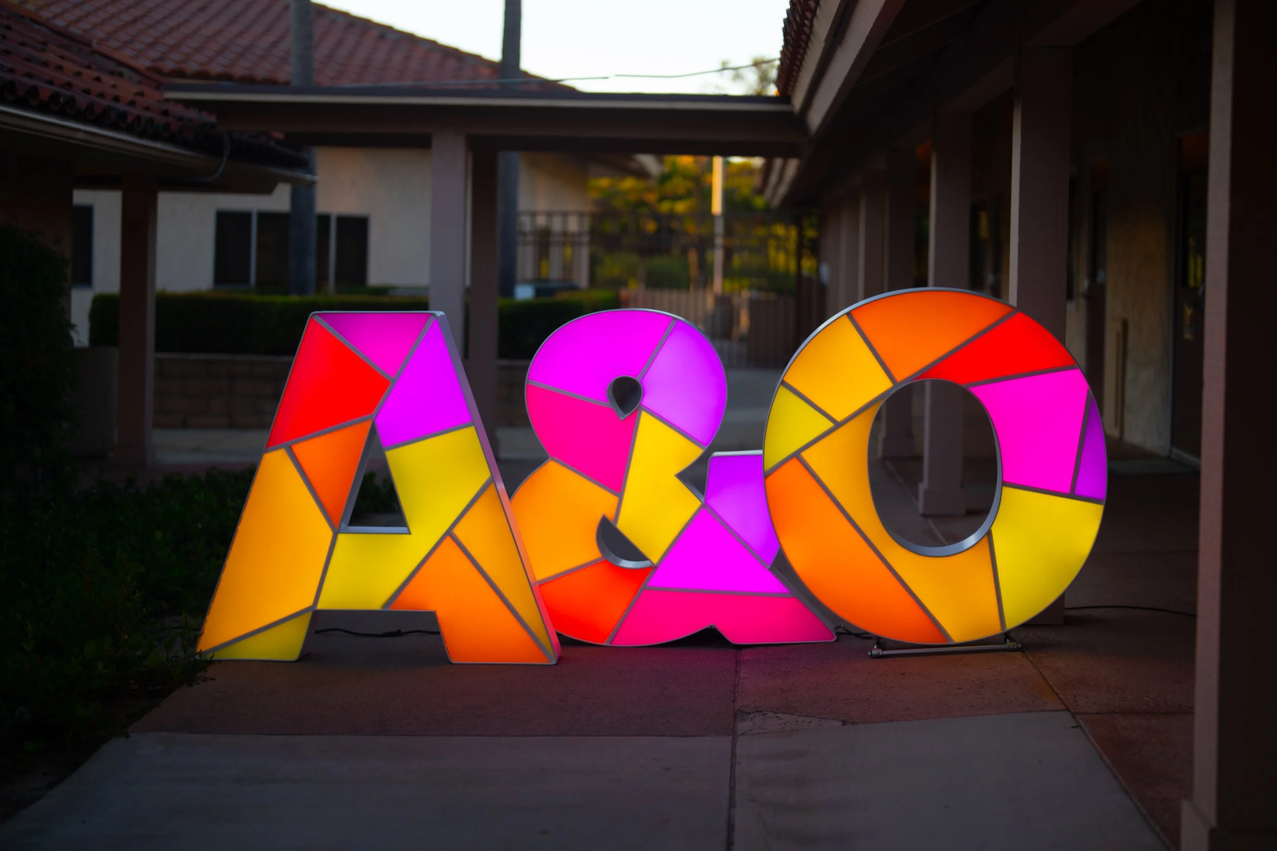 A and O custom marquee letters forming the A&O logo with programmable lighting