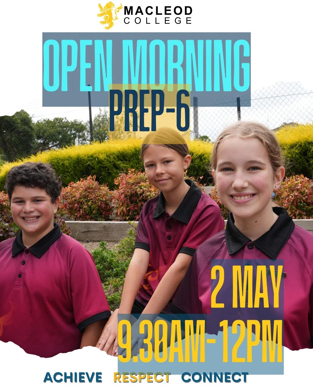 ✨️ OPEN MORNING ✨️

Discover the Macleod difference! Join us for our Primary Open Morning on Saturday, 2nd May (9:30 am &ndash; 12:00 pm). Come and see our programs, explore our learning spaces, and connect with our vibrant community of staff. We loo