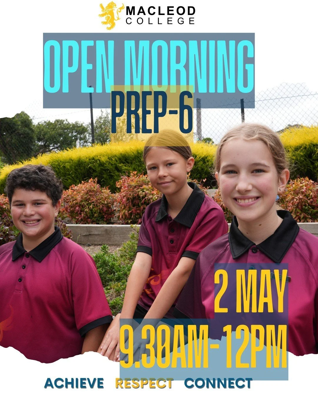 ✨️ OPEN MORNING ✨️

Discover the Macleod difference! Join us for our Primary Open Morning on Saturday, 2nd May (9:30 am &ndash; 12:00 pm). Come and see our programs, explore our learning spaces, and connect with our vibrant community of staff. We loo