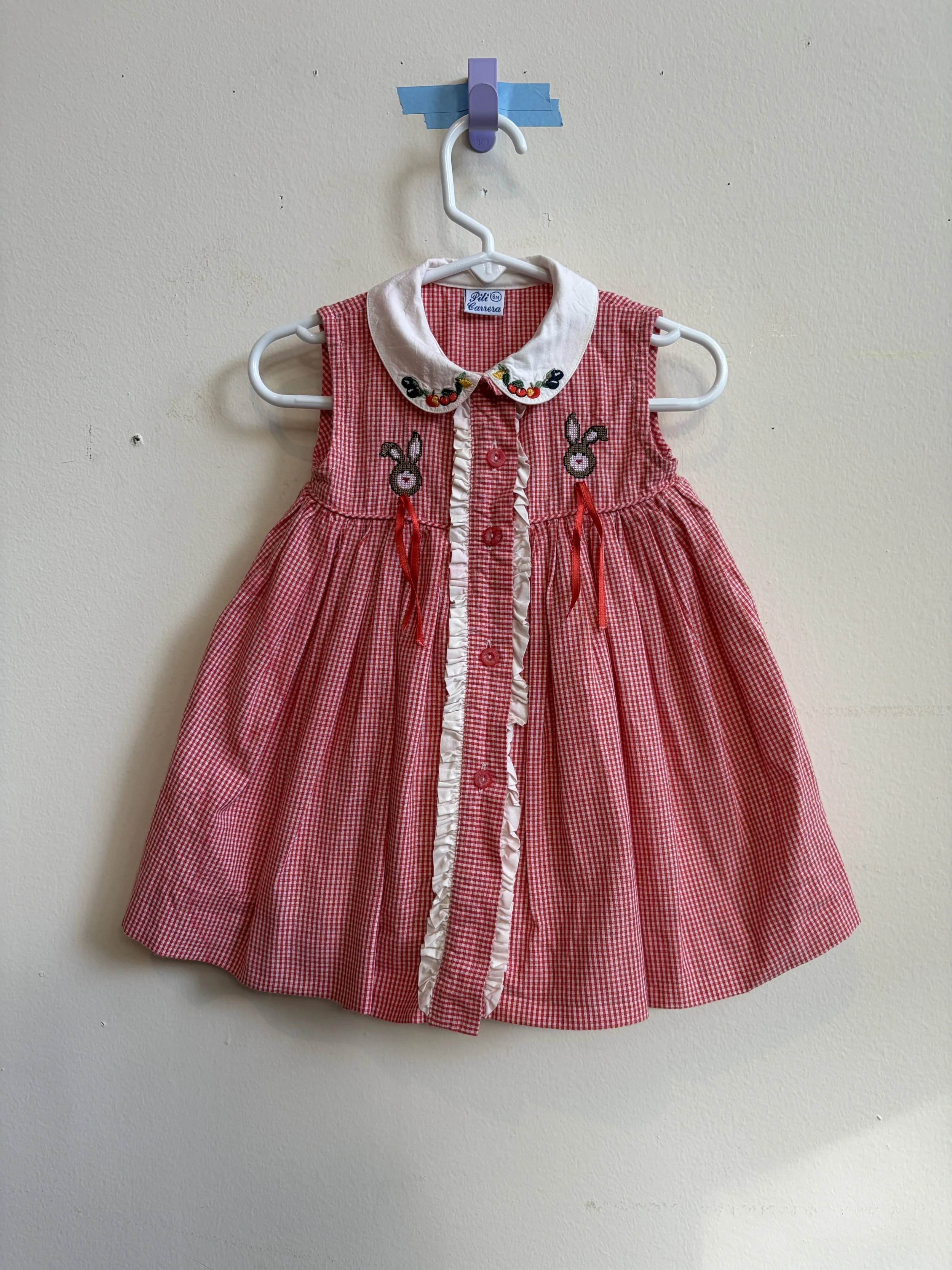 Pili Carrera Embroidered Red Gingham Dress 6 months