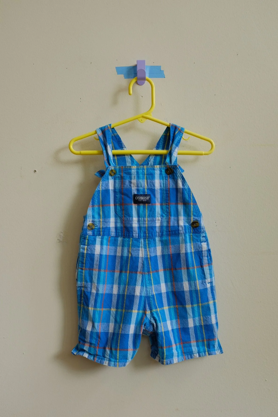 Oshkosh Y2K Blue Plaid Shorteralls 18 months