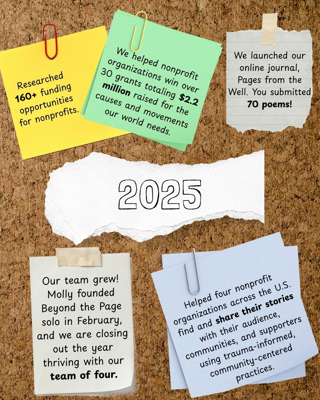 2025 was a whirlwind, am I right?

For Beyond the Page, this year has been defined by beginnings. This little business was founded in February with the dream of making an impact through writing - writing grants for movements and nonprofits, writing a