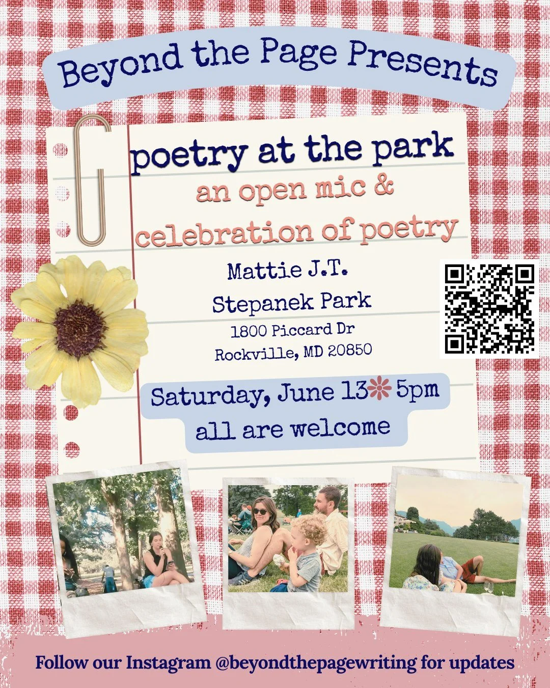Hello Summer! 🍉

We are so excited to share our Poetry in the Park event! Join us to ring in the summer by celebrating poetry🌻 We will have poetry activities for children and adults, family story time, and of course, an opportunity to share your wo