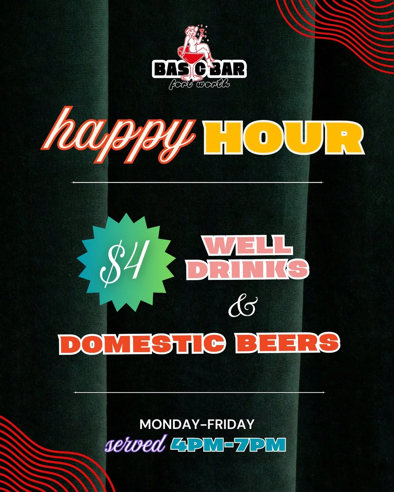 Weekdays aren&rsquo;t so bad when they come with $4 everything🍹🍻

Our ✨NEW✨ happy hour is plain, simple, and definitely calling your name every weekday 4&ndash;7pm 😏 

Consider this your official invite! 🎉