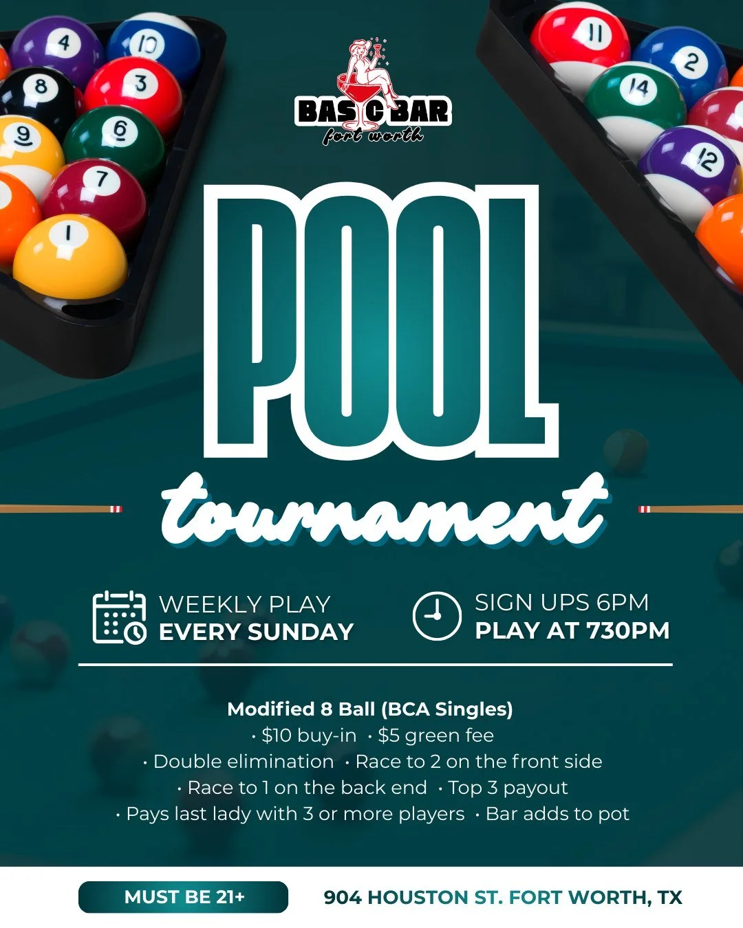 Sunday nights done right!

Pool games rolling, drinks in hand, and no reason to head home early. This is how we close out our weekends!