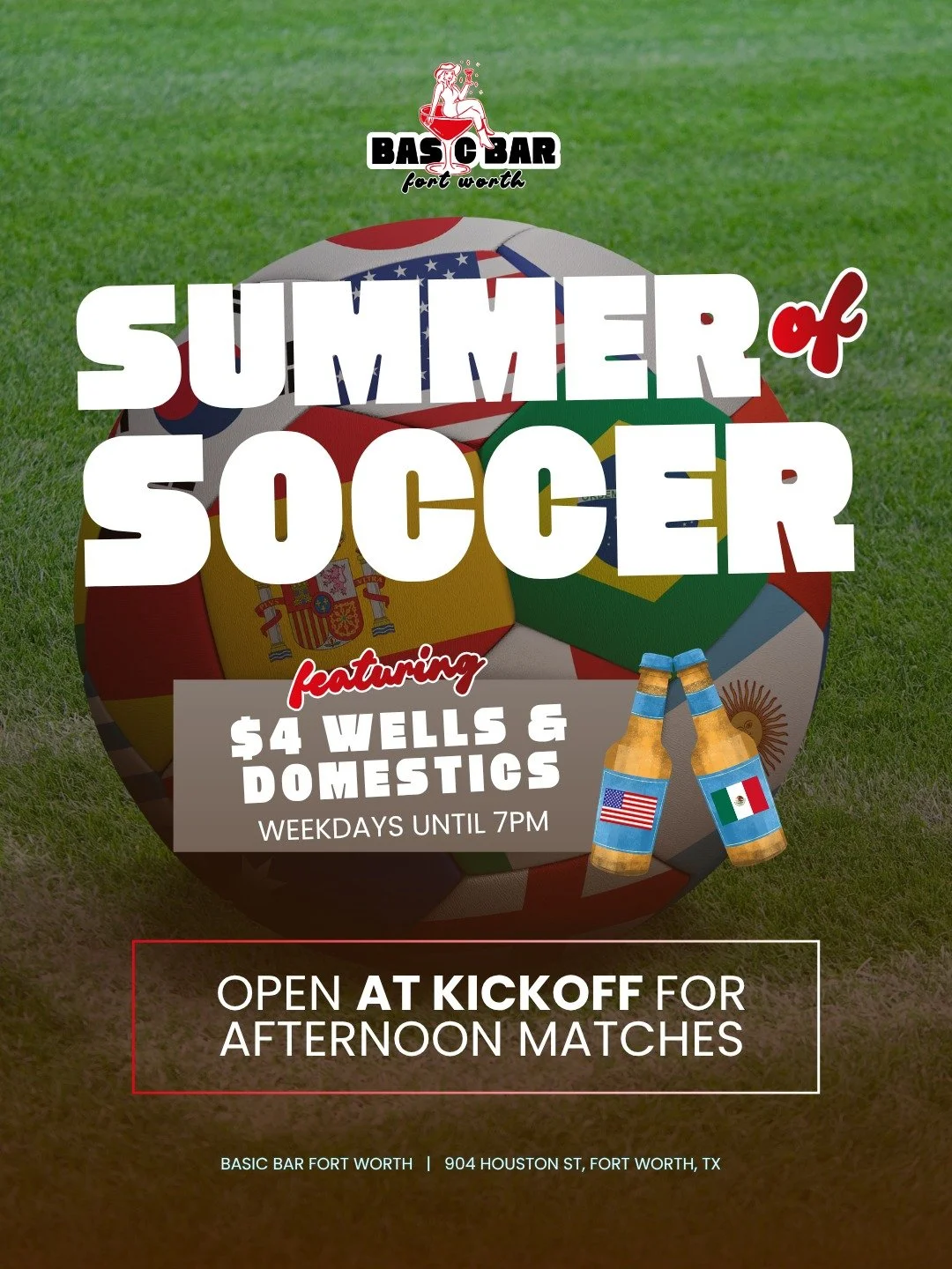 ⚽️ Summer of soccer starts here!

We're opening at kickoff for afternoon matches and showing the biggest games all summer long.

🍺 $4 well drinks &amp; domestic beers weekdays until 7pm