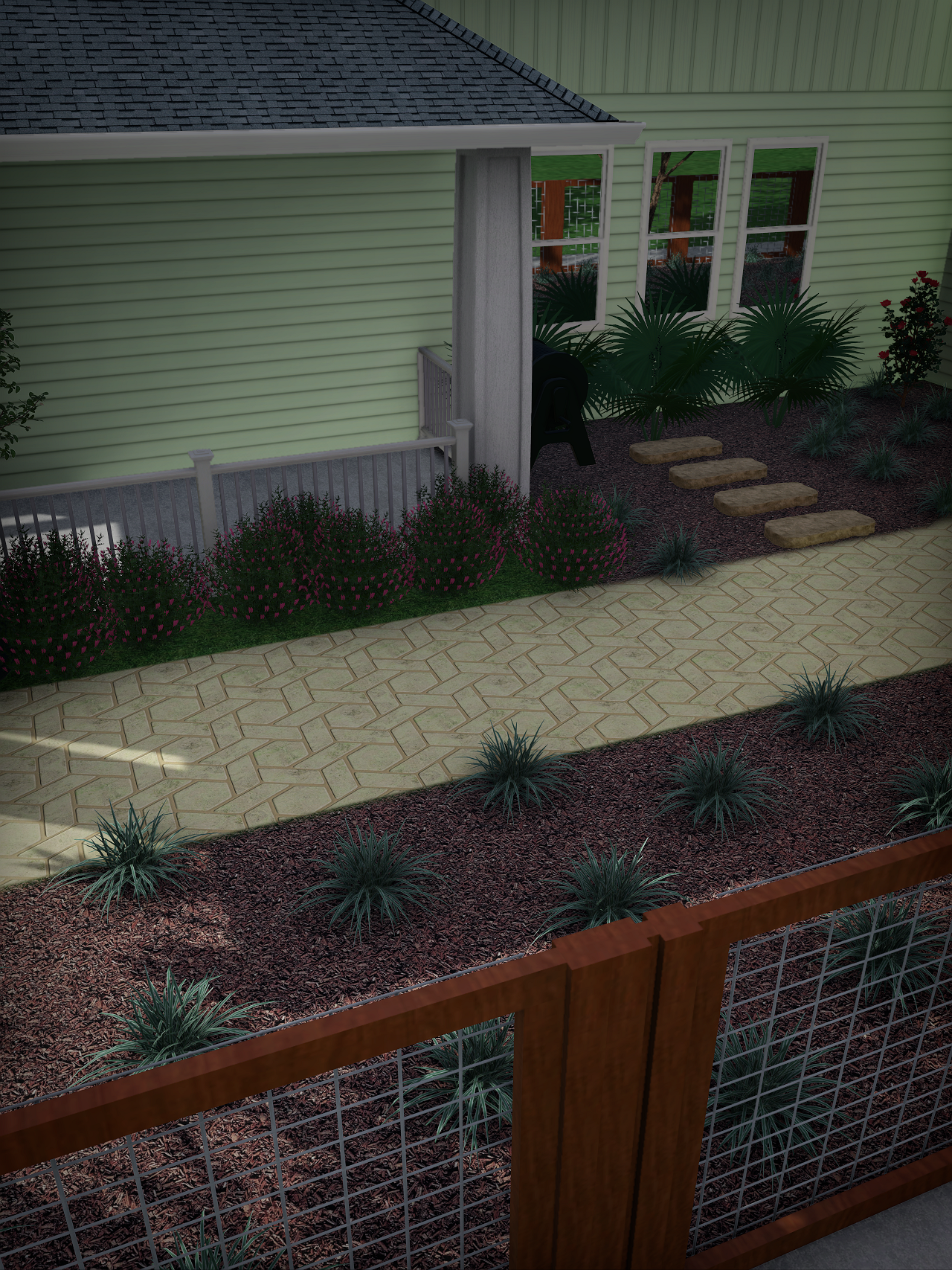 12. Primary Pathway & Shaded Side Garden - Utility Access Path + Shade Planting Structure.png